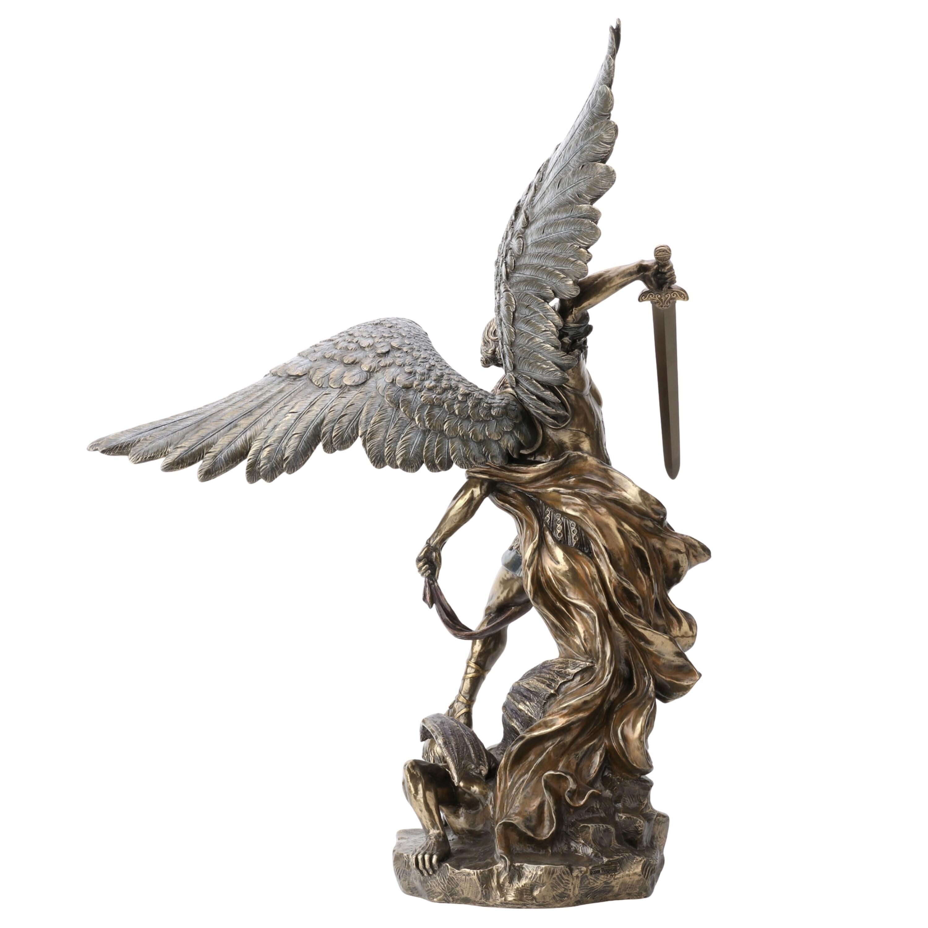 Large Saint Michael Standing Over Demon With Sword.