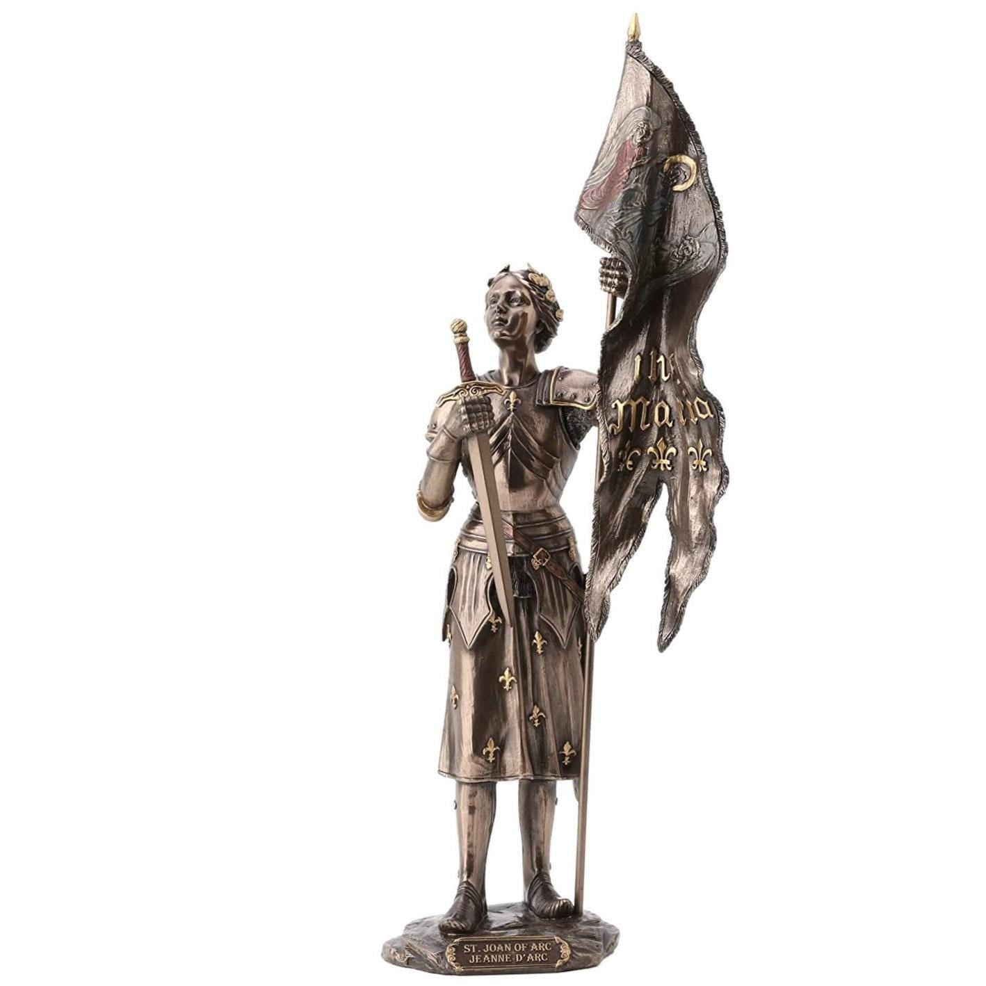 St. Joan of Arc Statue: Hand-Painted Cold Cast Bronze Sculpture