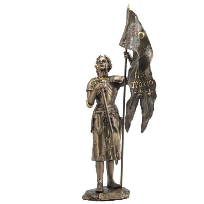 St. Joan of Arc Statue: Hand-Painted Cold Cast Bronze Sculpture