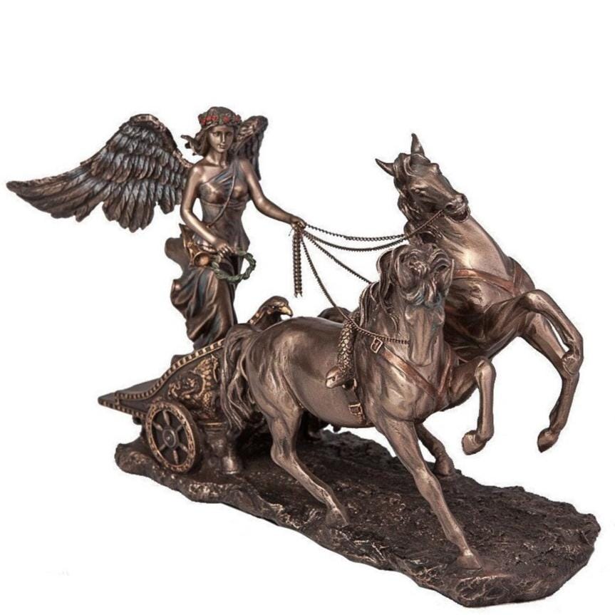 Greek goddess nike victory riding roman chariots Statue Figurine Sculpture