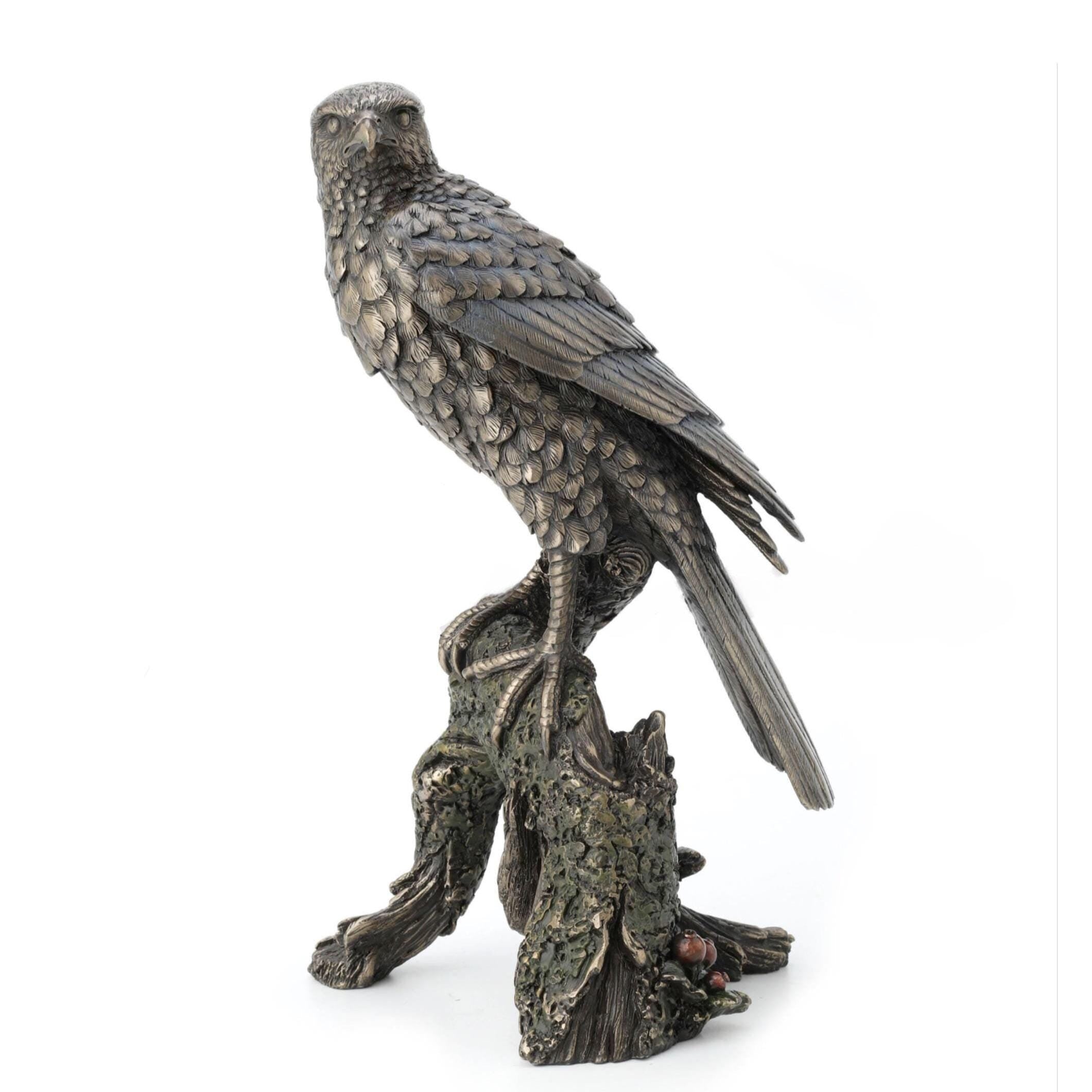 Bronzed Hawk Statue: Hand-Painted Wild Bird Figurine