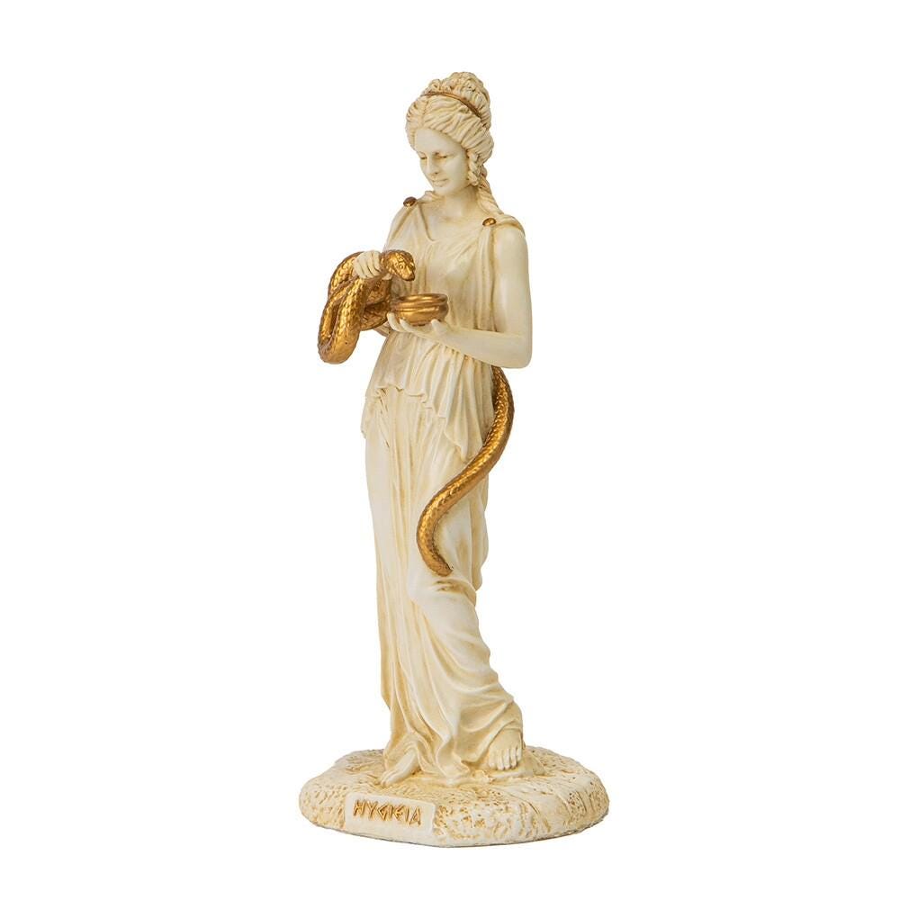 Hygieia Statue Greek Goddess of Health with Serpent Resin Sculpture