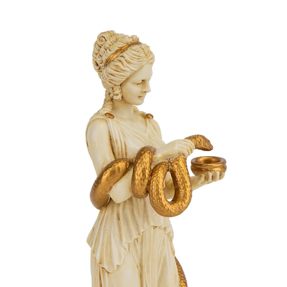 Hygieia Statue Greek Goddess of Health with Serpent Resin Sculpture