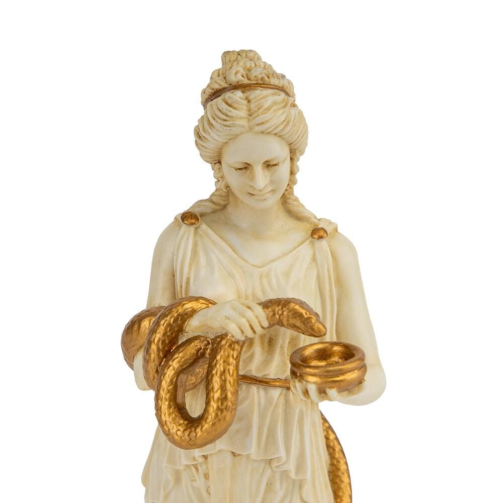 Hygieia Statue Greek Goddess of Health with Serpent Resin Sculpture