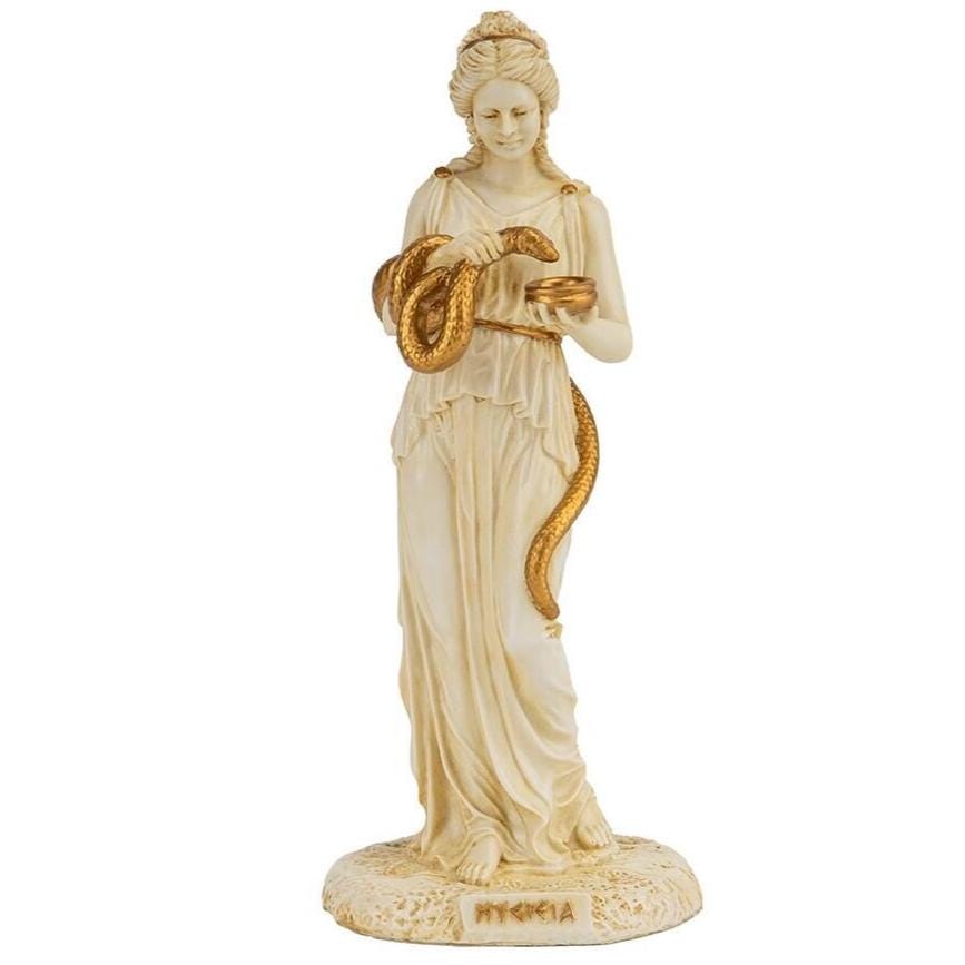 Hygieia Statue Greek Goddess of Health with Serpent Resin Sculpture