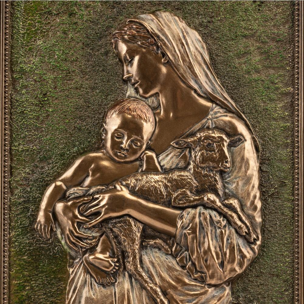 Virgin Mary with Child Wall Plaque Bronze Finish Religious Art