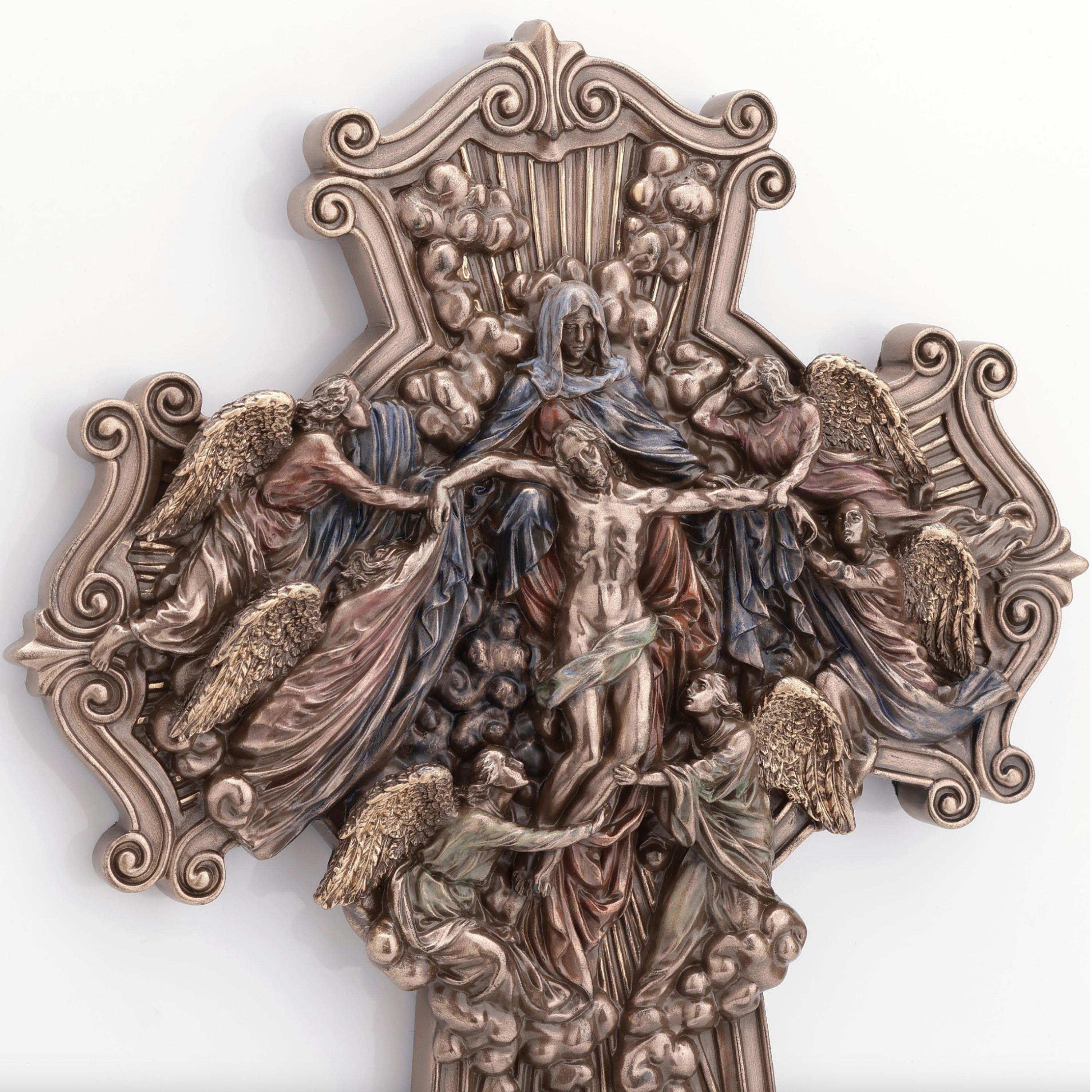 The Ascension of Jesus Cross Wall Plaque Cold Cast Bronze Christian Decor