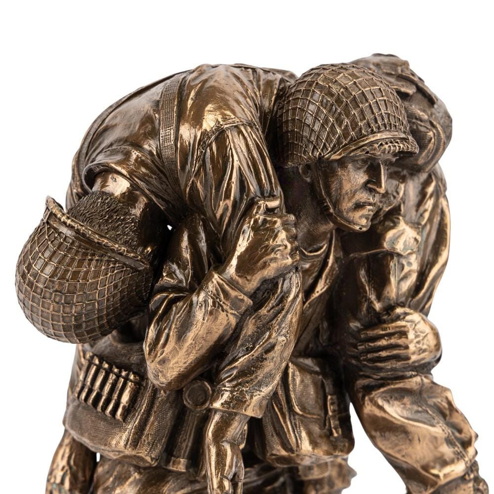 Wartime Rescue Soldier Statue Cold Cast Bronze Military No Soldier Left Behind Sculpture