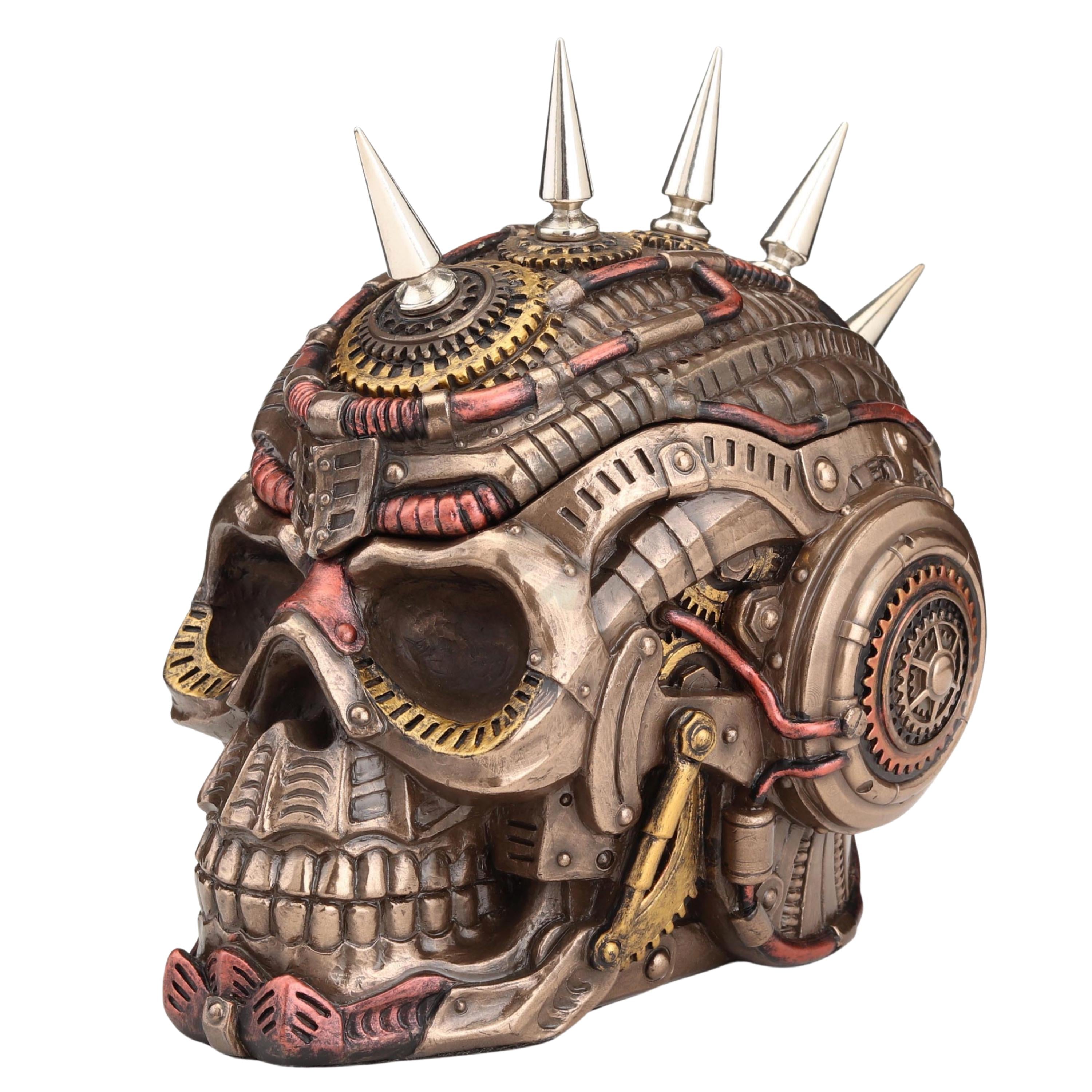 Steampunk Chrome Spike Draugr Skull Trinket Box – Gothic Skull Storage Decor