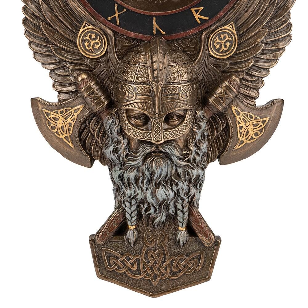 Vegvisir Winged Viking Twin Rune Axes Wall Clock Norse Decor