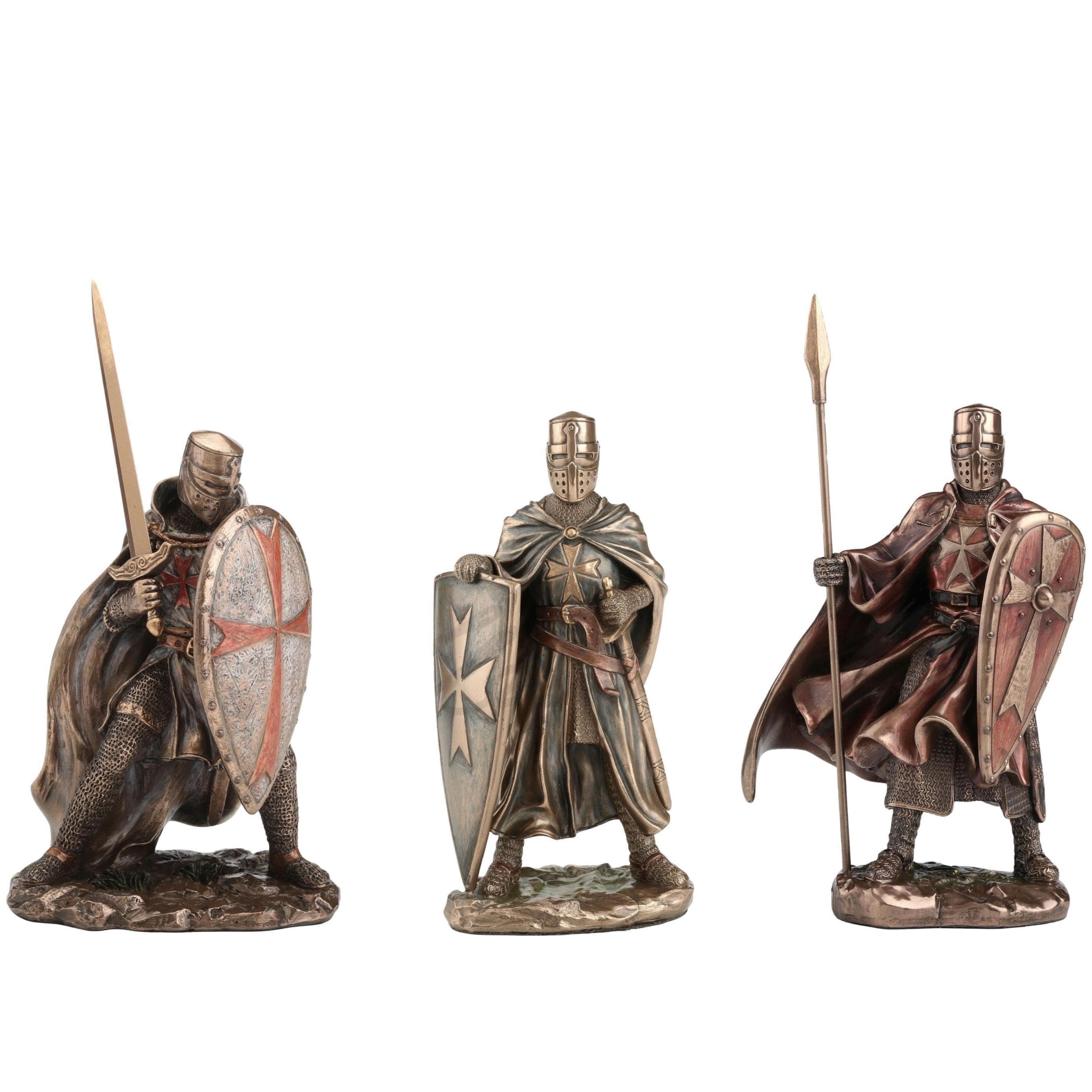 Maltese Knights Statue Set, Medieval Warrior Collectible, Sword Spear Shield Figurines