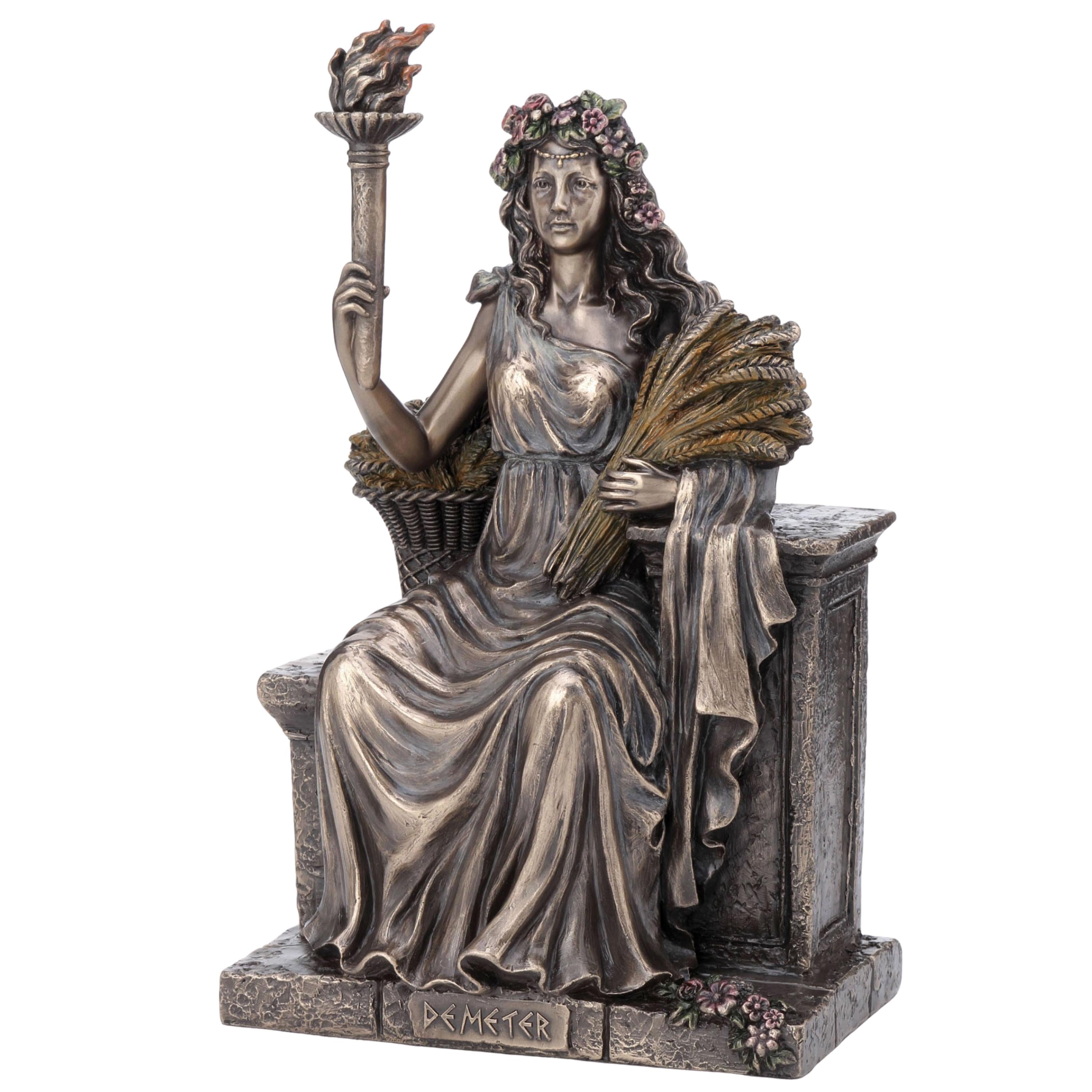Demeter Statue: Bronzed Greek Goddess of Harvest Sculpture