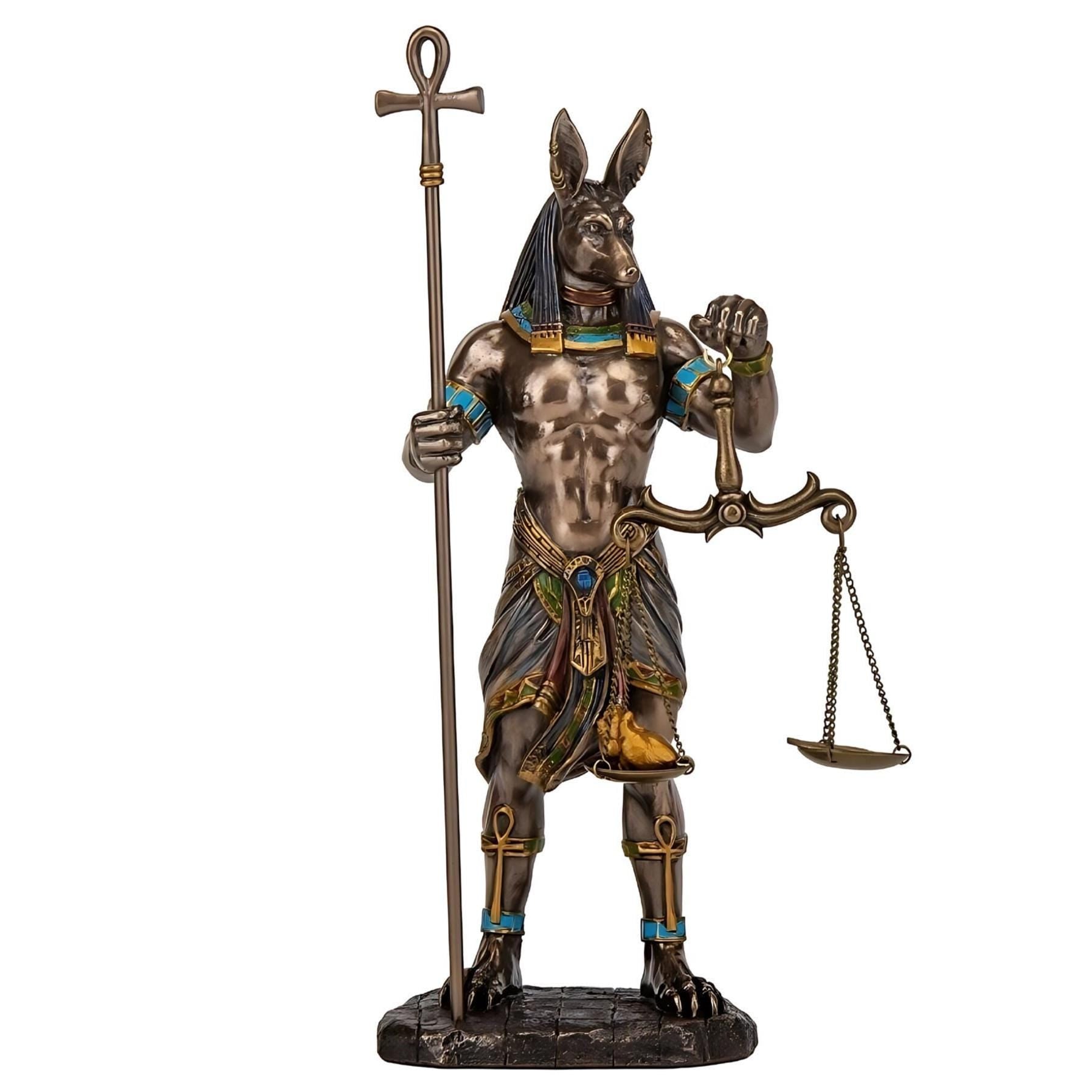Anubis Figurine with Ankh Staff and Scales