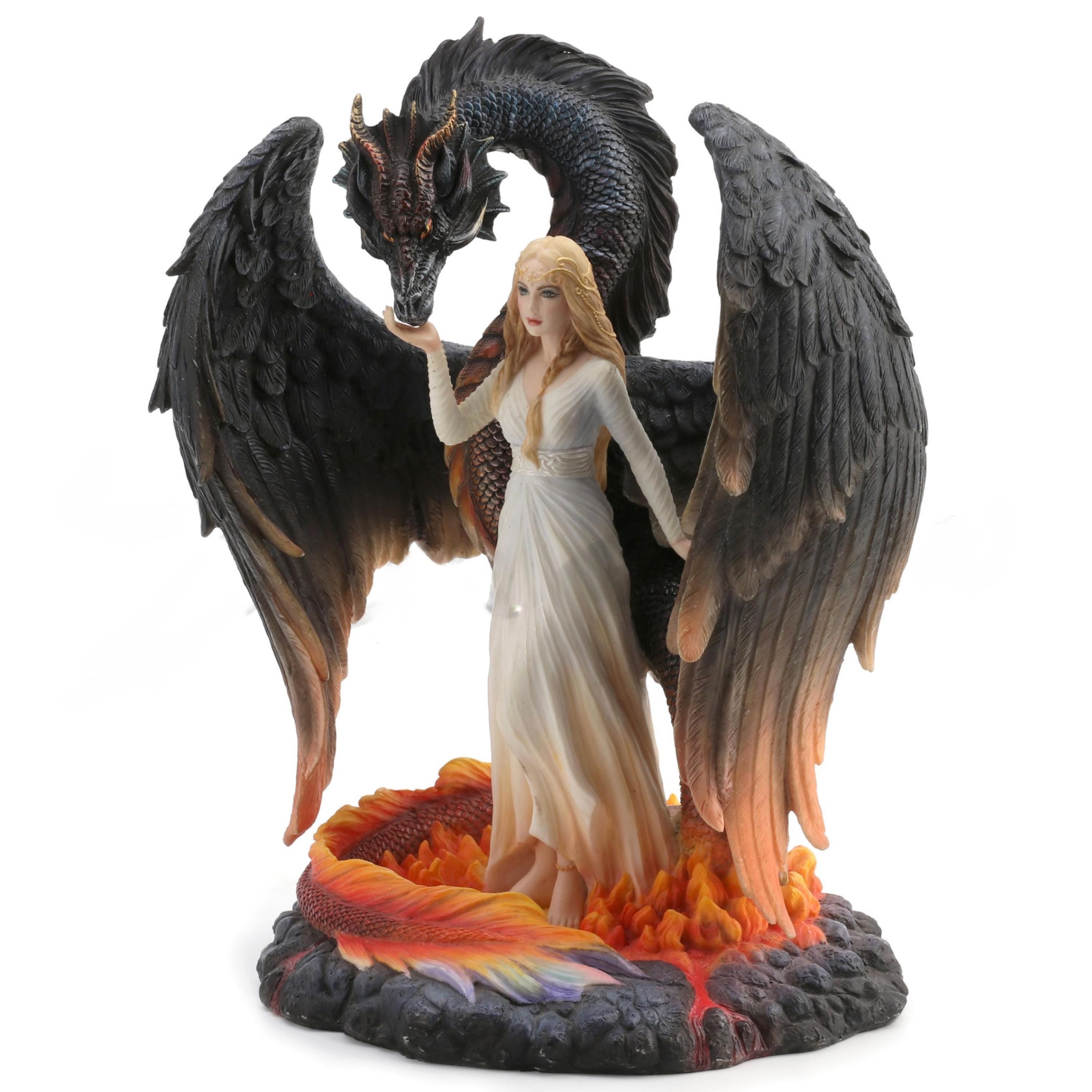 Mother of Dragons Angel Statue: Fantasy Guardian with Dragon Sculpture (Polystone)