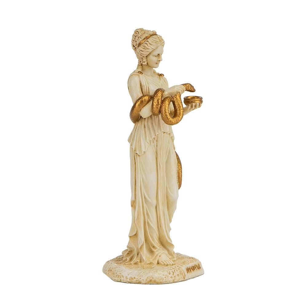Hygieia Statue Greek Goddess of Health with Serpent Resin Sculpture
