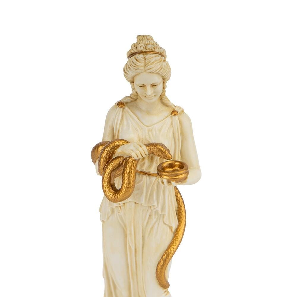 Hygieia Statue Greek Goddess of Health with Serpent Resin Sculpture