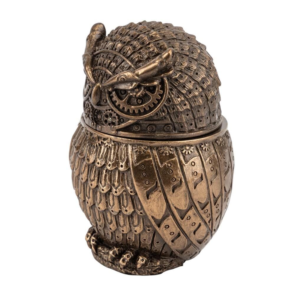 Steampunk Owl Secret Trinket Box Cold Cast Bronze Decorative Sculpture