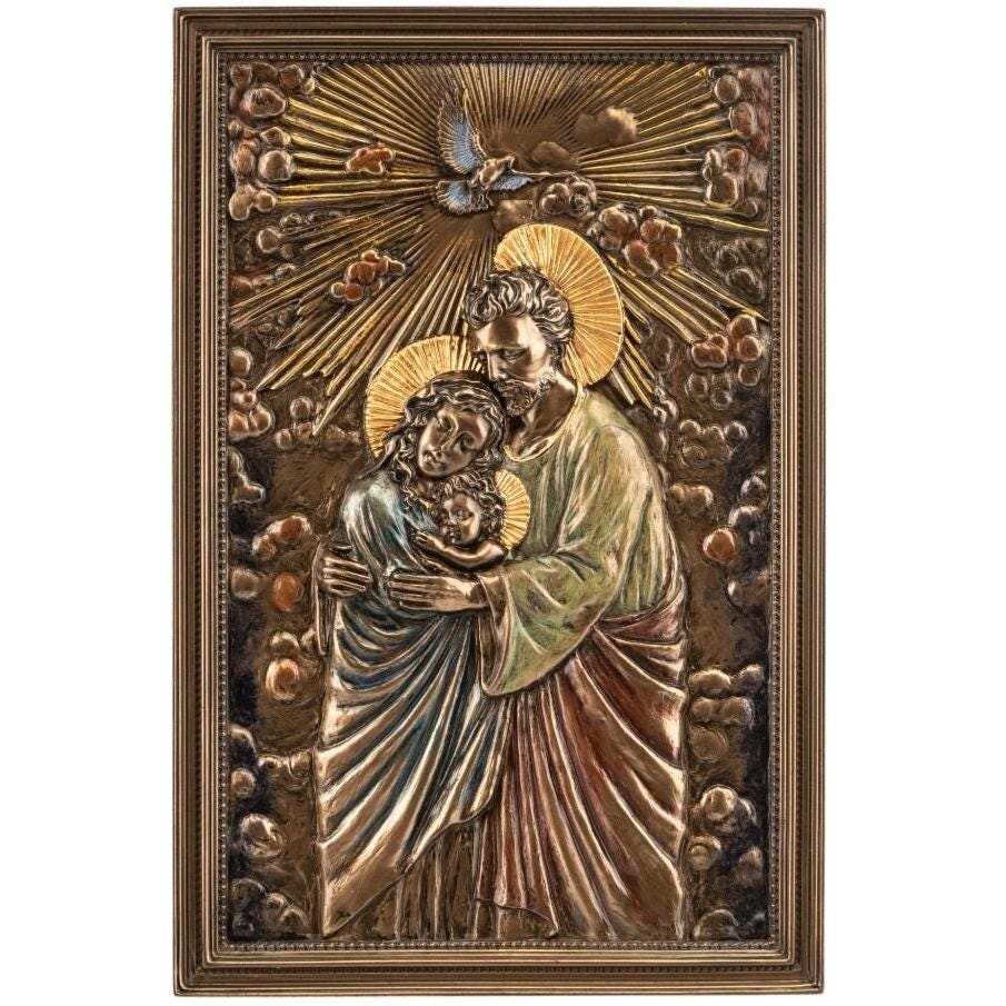 The Holy Family Wall Panel Bronze Finish Christian Religious Art