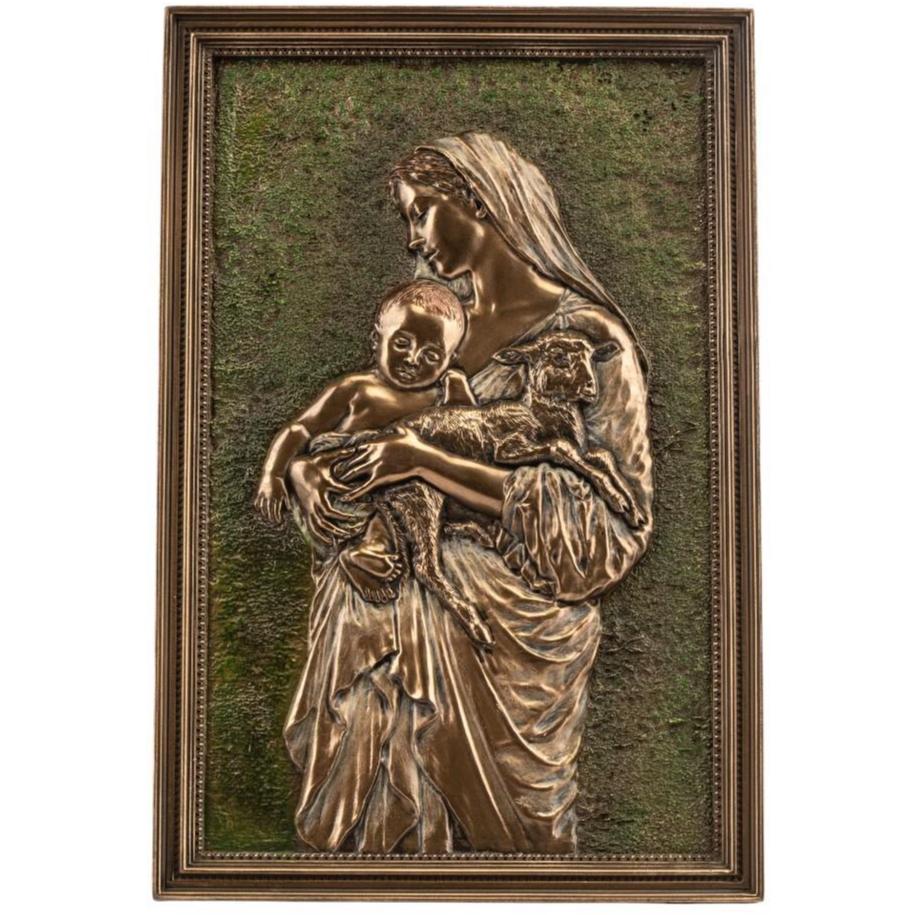 Virgin Mary with Child Wall Plaque Bronze Finish Religious Art