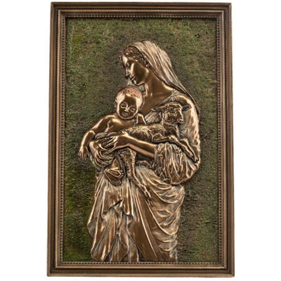 Virgin Mary with Child Wall Plaque Bronze Finish Religious Art