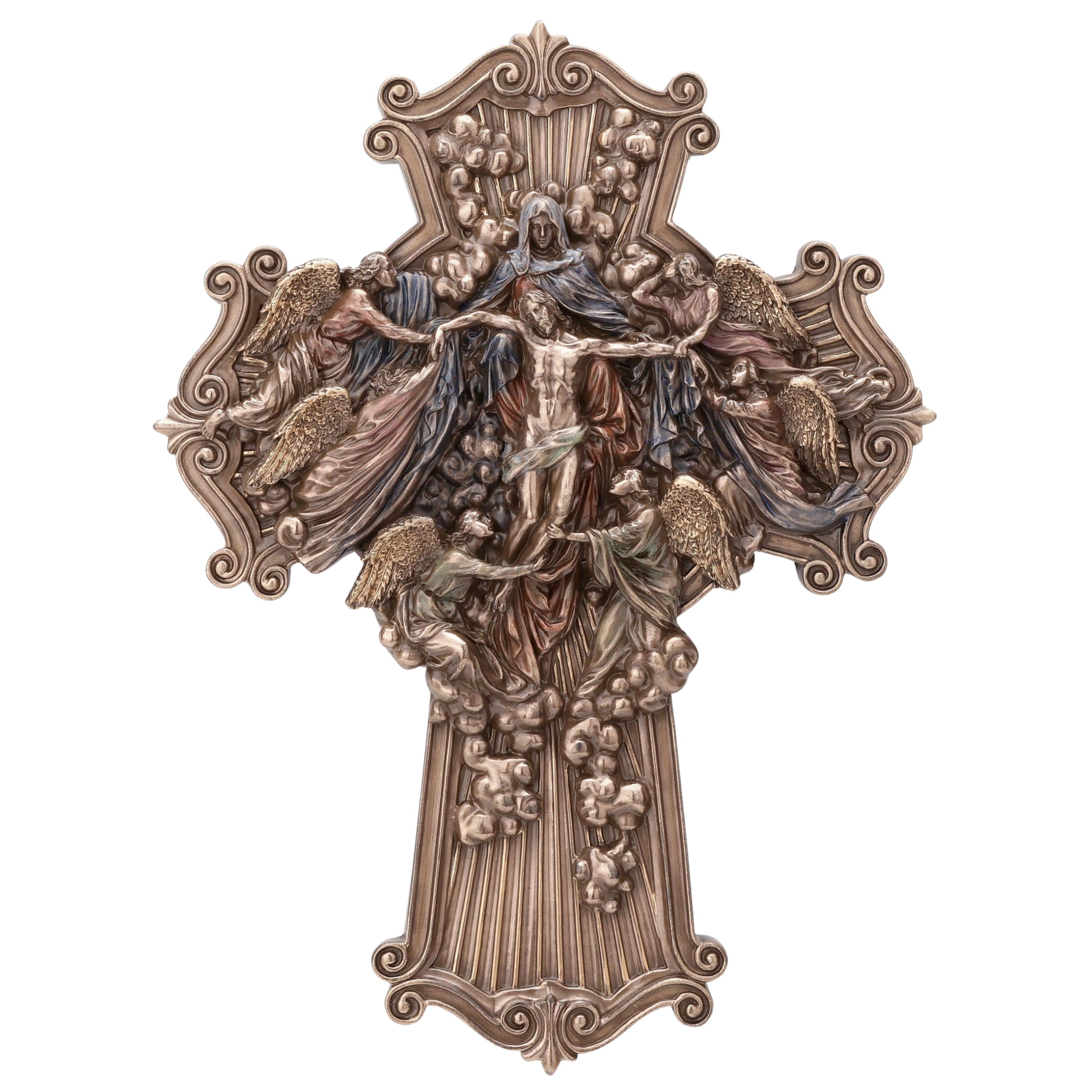 The Ascension of Jesus Cross Wall Plaque Cold Cast Bronze Christian Decor