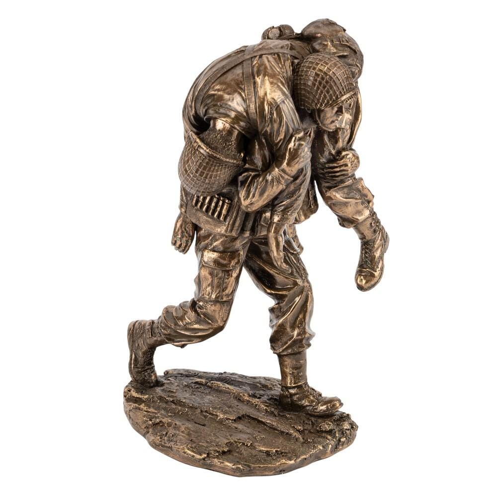 Wartime Rescue Soldier Statue Cold Cast Bronze Military No Soldier Left Behind Sculpture