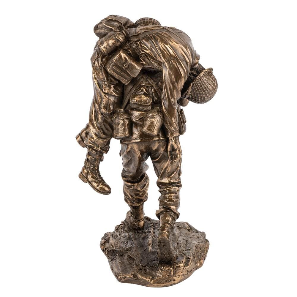 Wartime Rescue Soldier Statue Cold Cast Bronze Military No Soldier Left Behind Sculpture