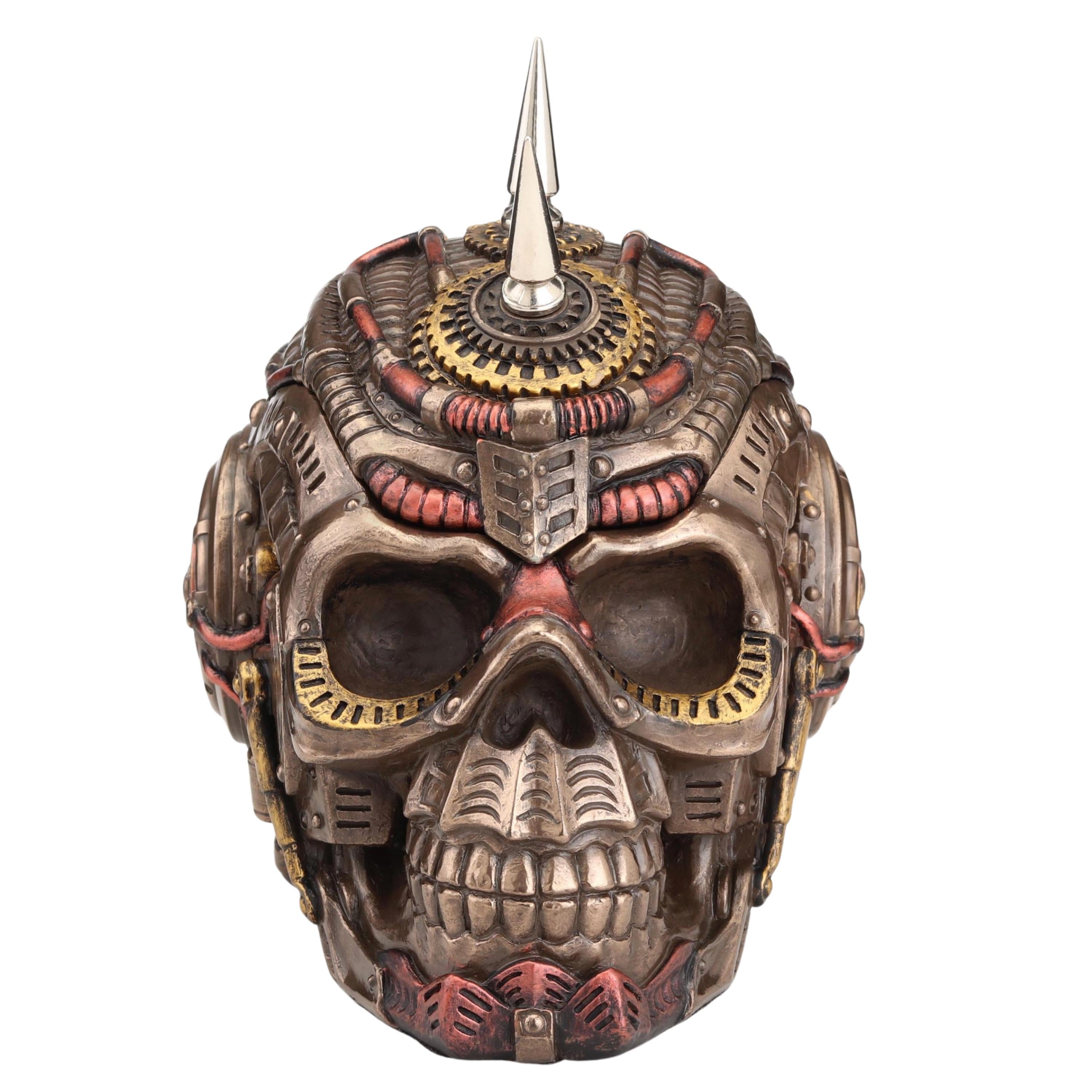 Steampunk Chrome Spike Draugr Skull Trinket Box – Gothic Skull Storage Decor