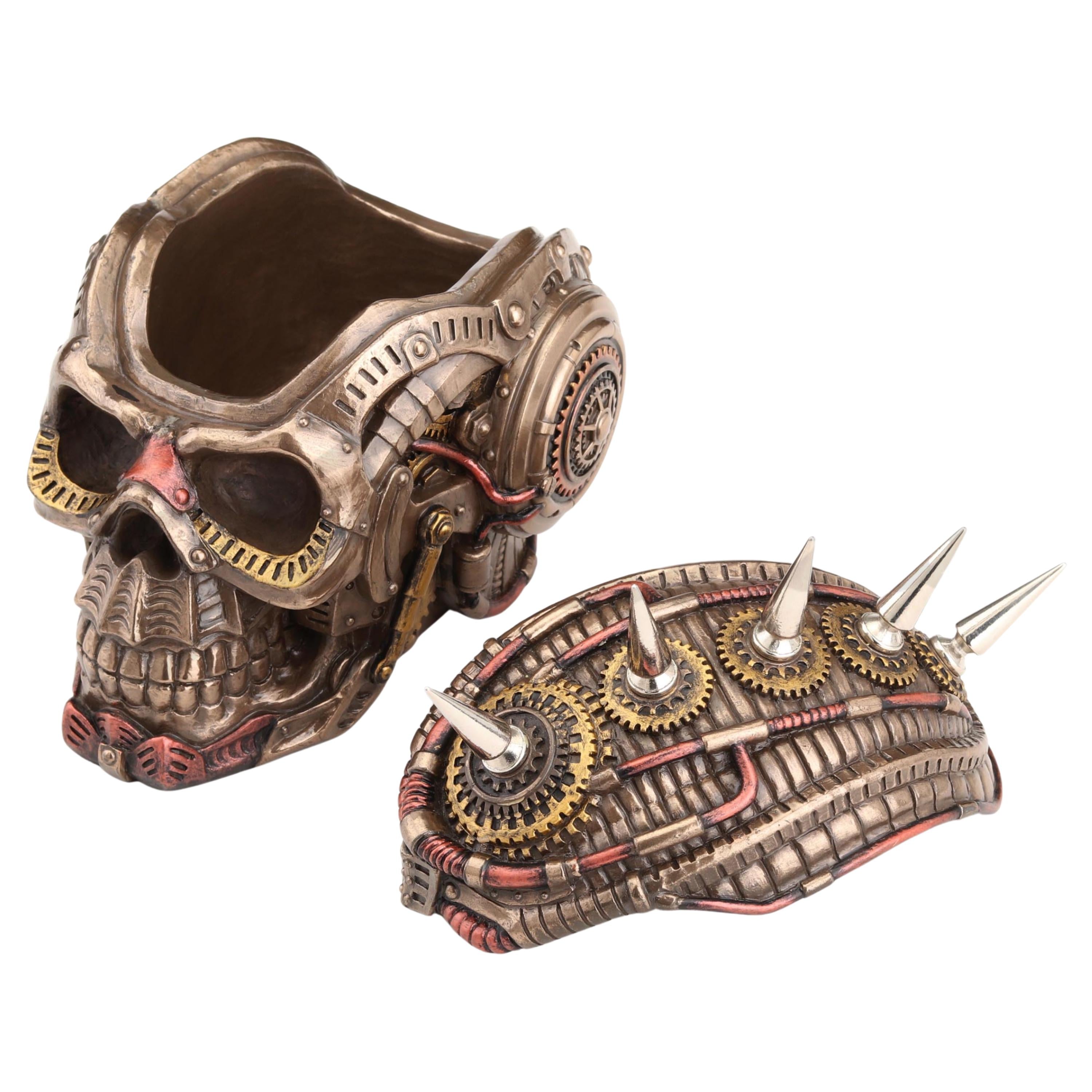 Steampunk Chrome Spike Draugr Skull Trinket Box – Gothic Skull Storage Decor