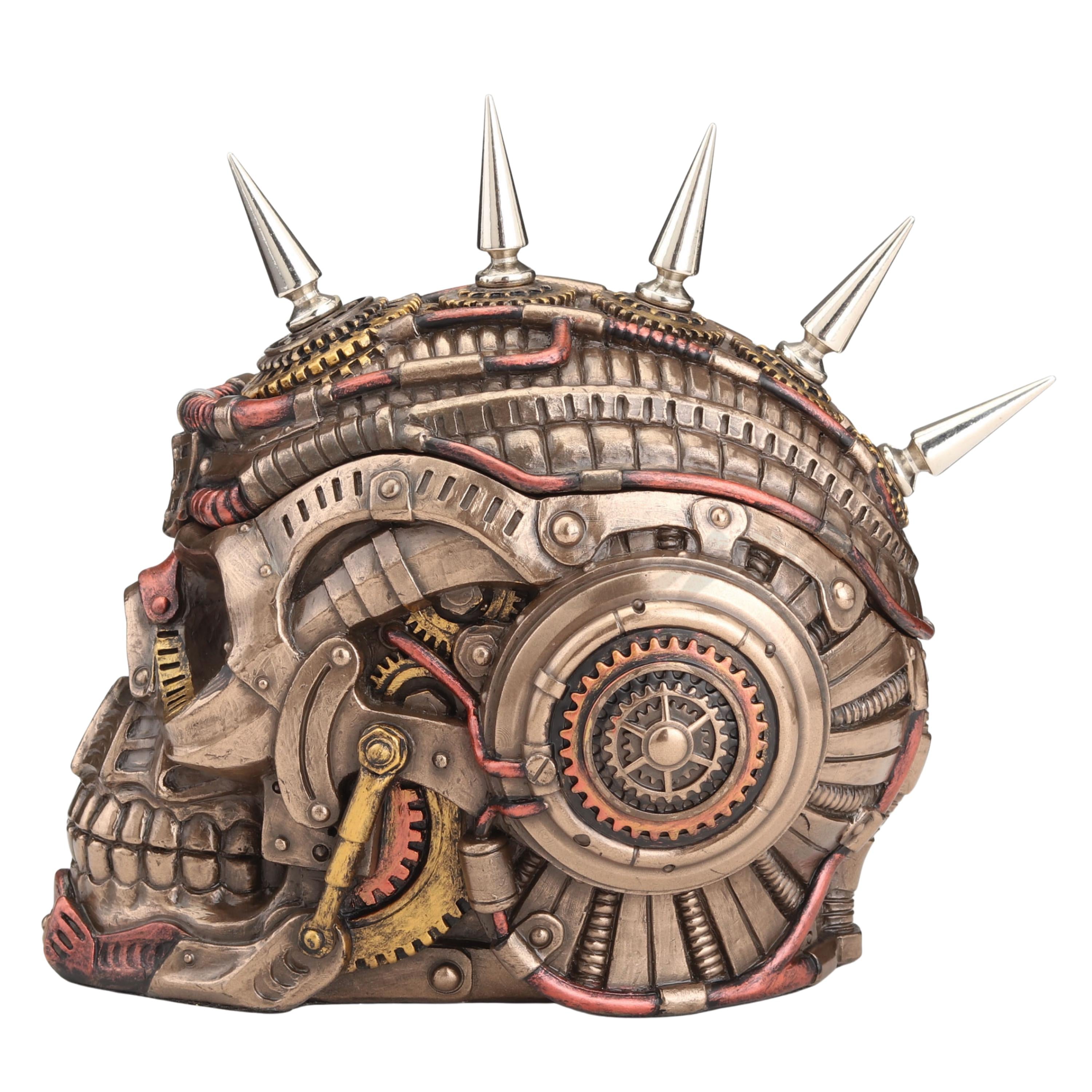 Steampunk Chrome Spike Draugr Skull Trinket Box – Gothic Skull Storage Decor
