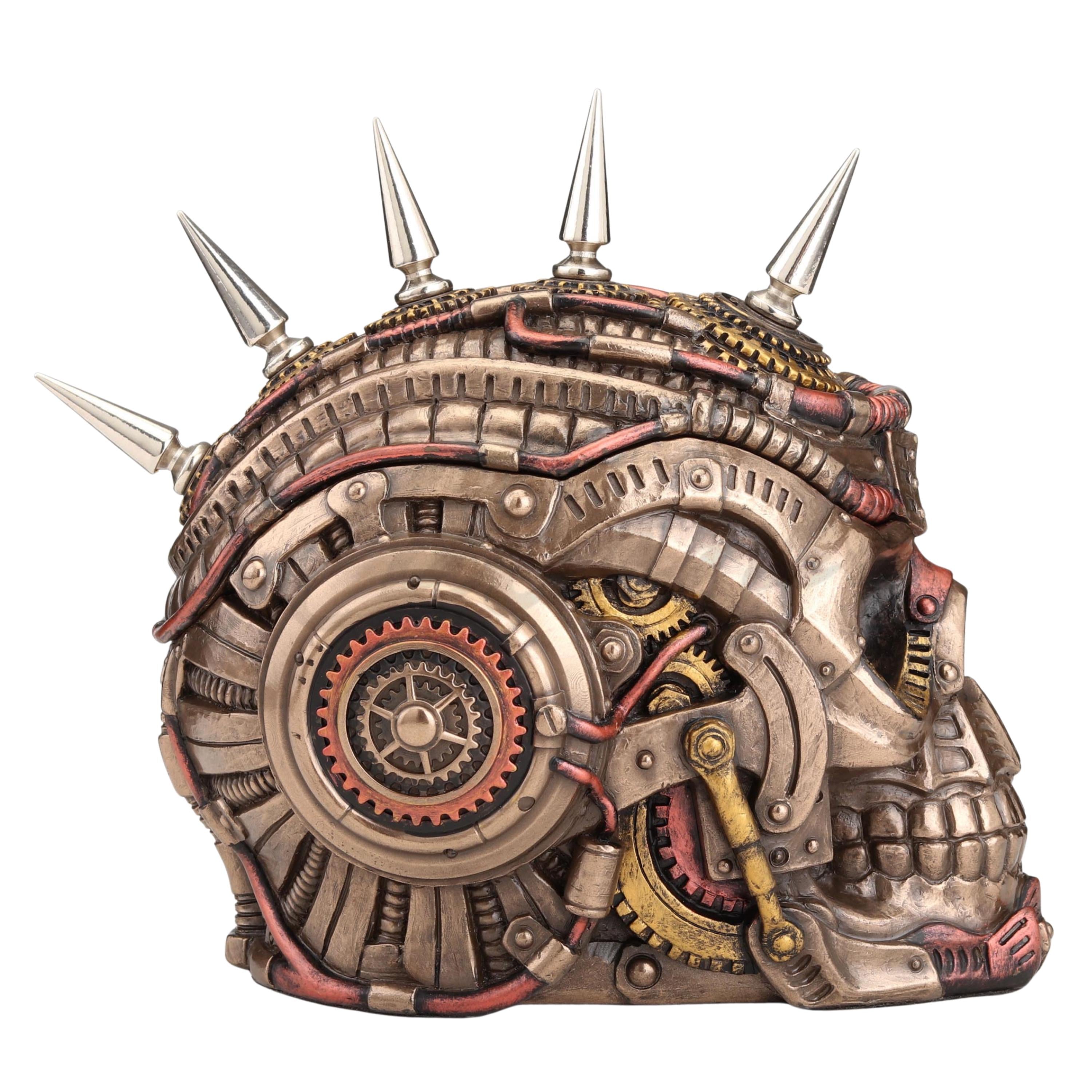 Steampunk Chrome Spike Draugr Skull Trinket Box – Gothic Skull Storage Decor
