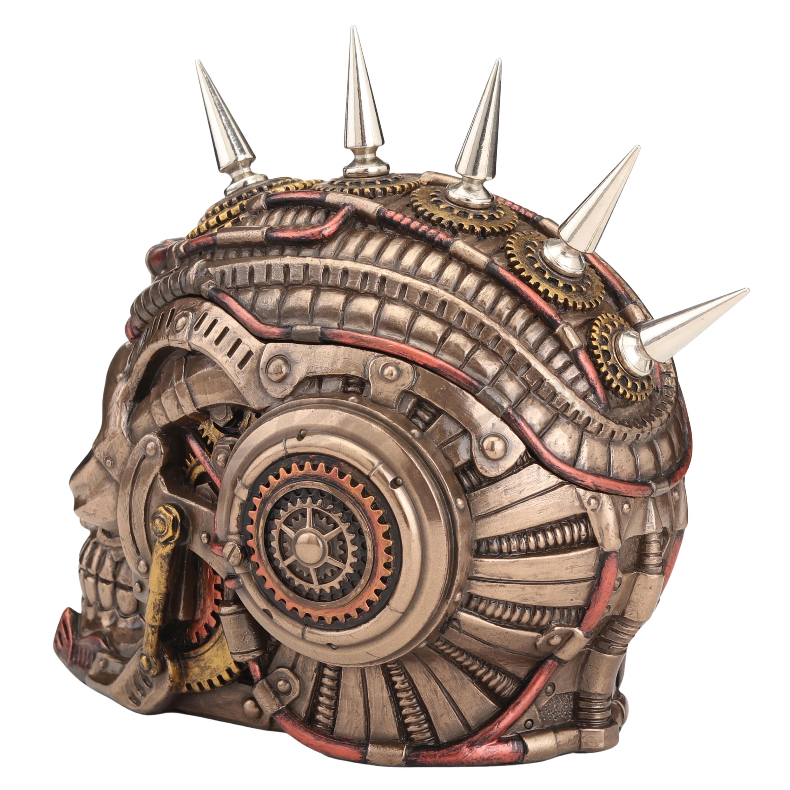 Steampunk Chrome Spike Draugr Skull Trinket Box – Gothic Skull Storage Decor