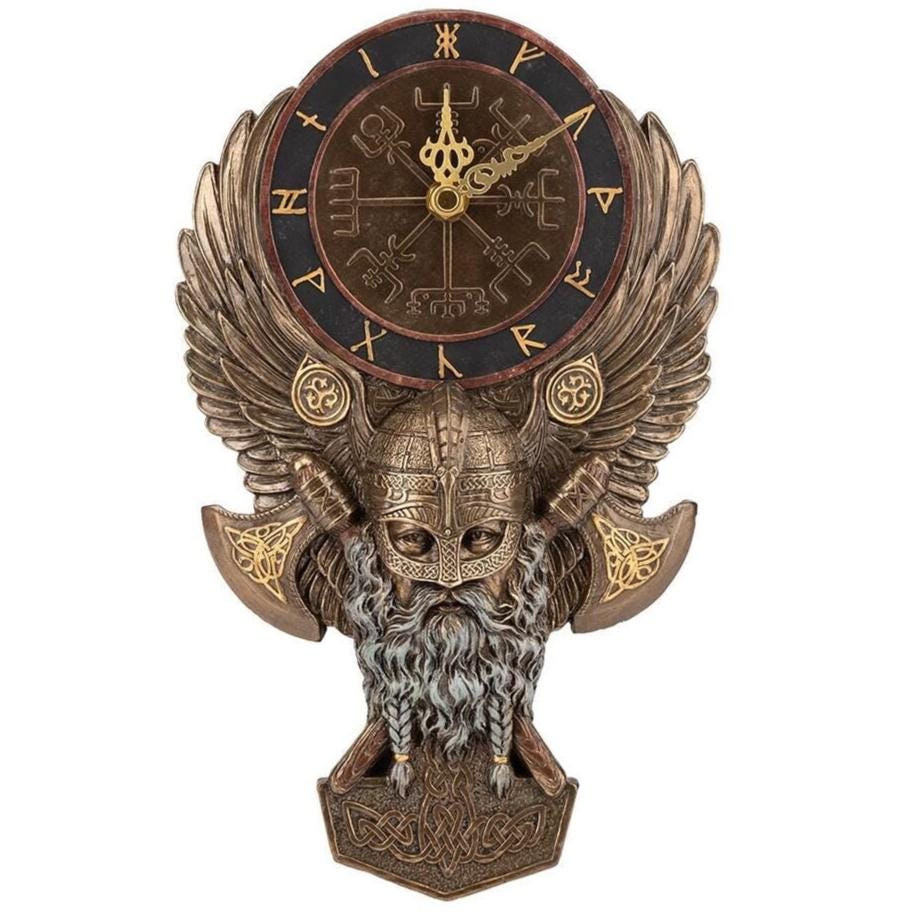 Vegvisir Winged Viking Twin Rune Axes Wall Clock Norse Decor