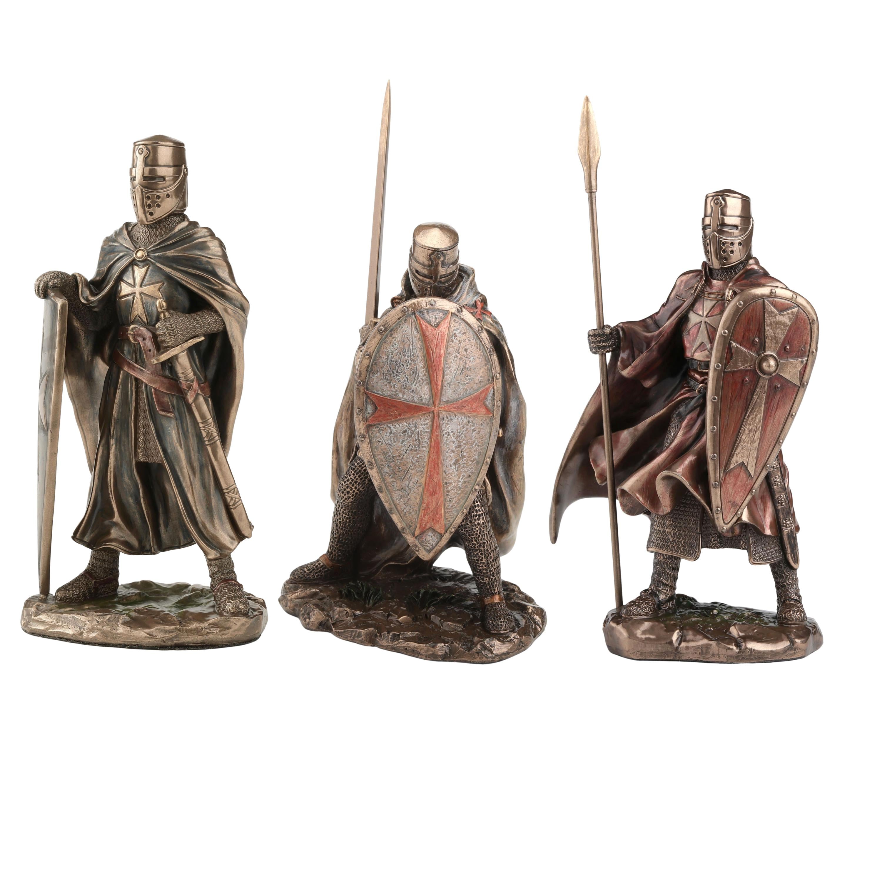 Maltese Knights Statue Set, Medieval Warrior Collectible, Sword Spear Shield Figurines