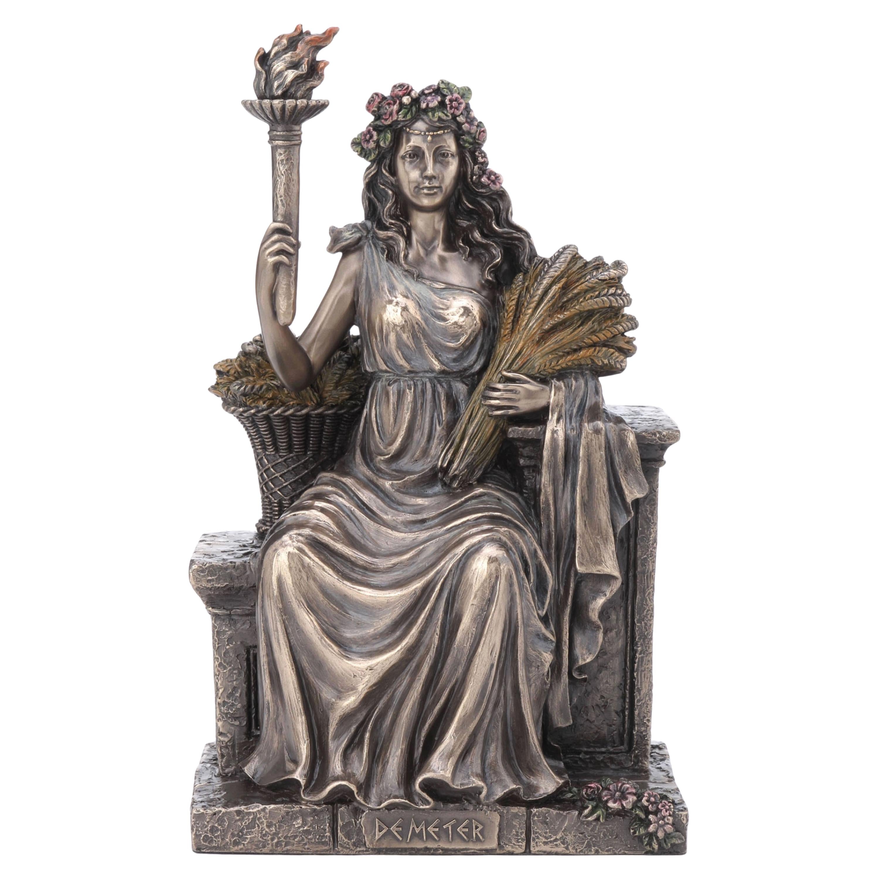 Demeter Statue: Bronzed Greek Goddess of Harvest Sculpture