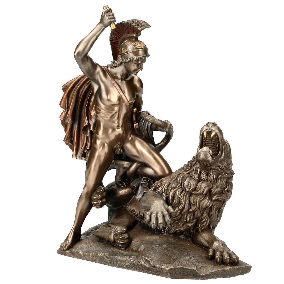 Bellerophon and Chimera Statue: Bronzed Resin Greek Mythology Decor