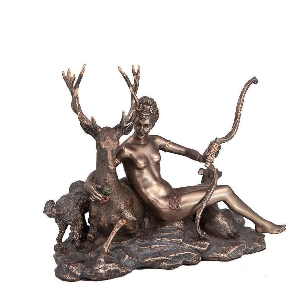 Diana Bronzed Statue: Greek Goddess of the Hunt Figurine