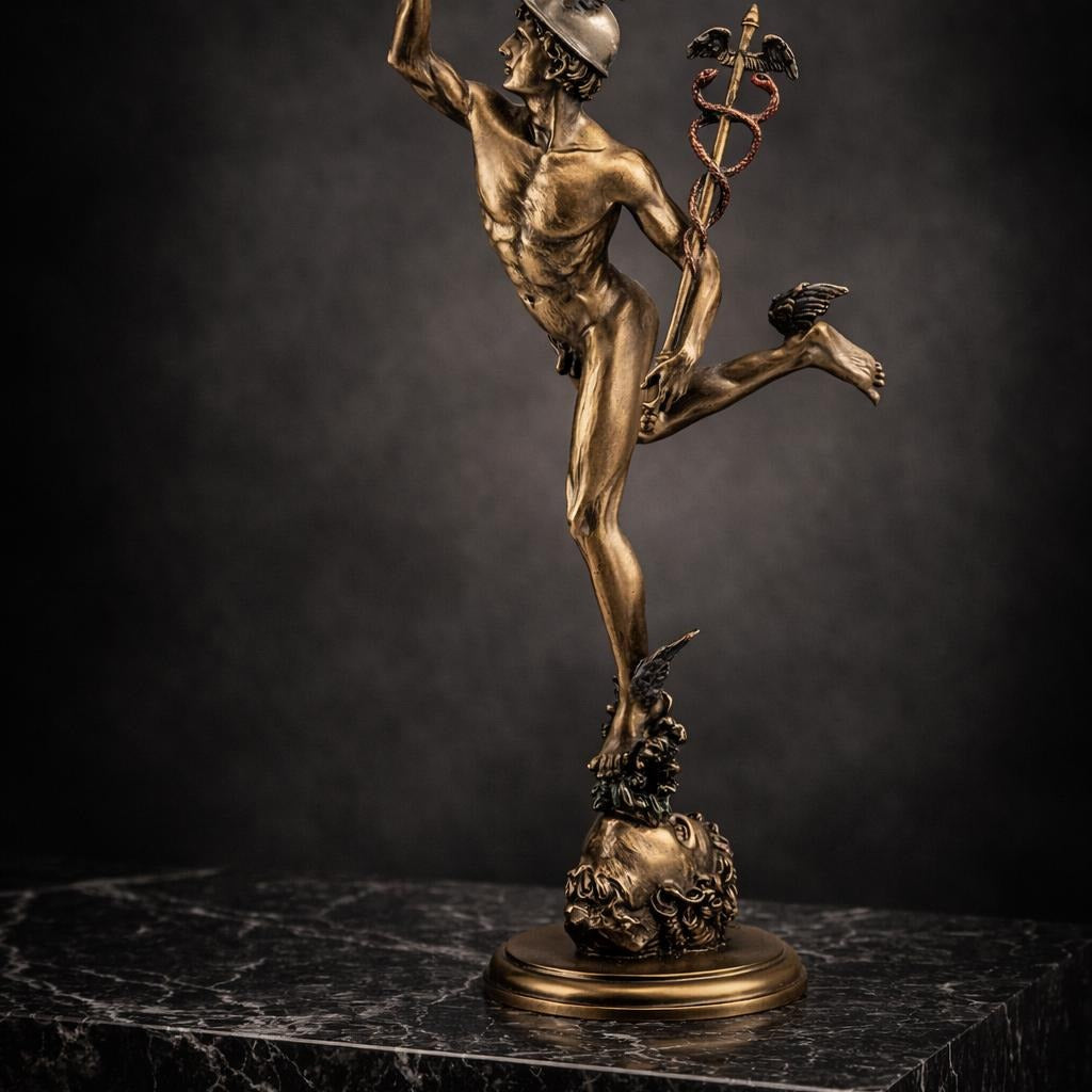 Flying Mercury Sculpture: Cold Cast Bronze Finish, Museum Grade Figurine (14.57 Inch)