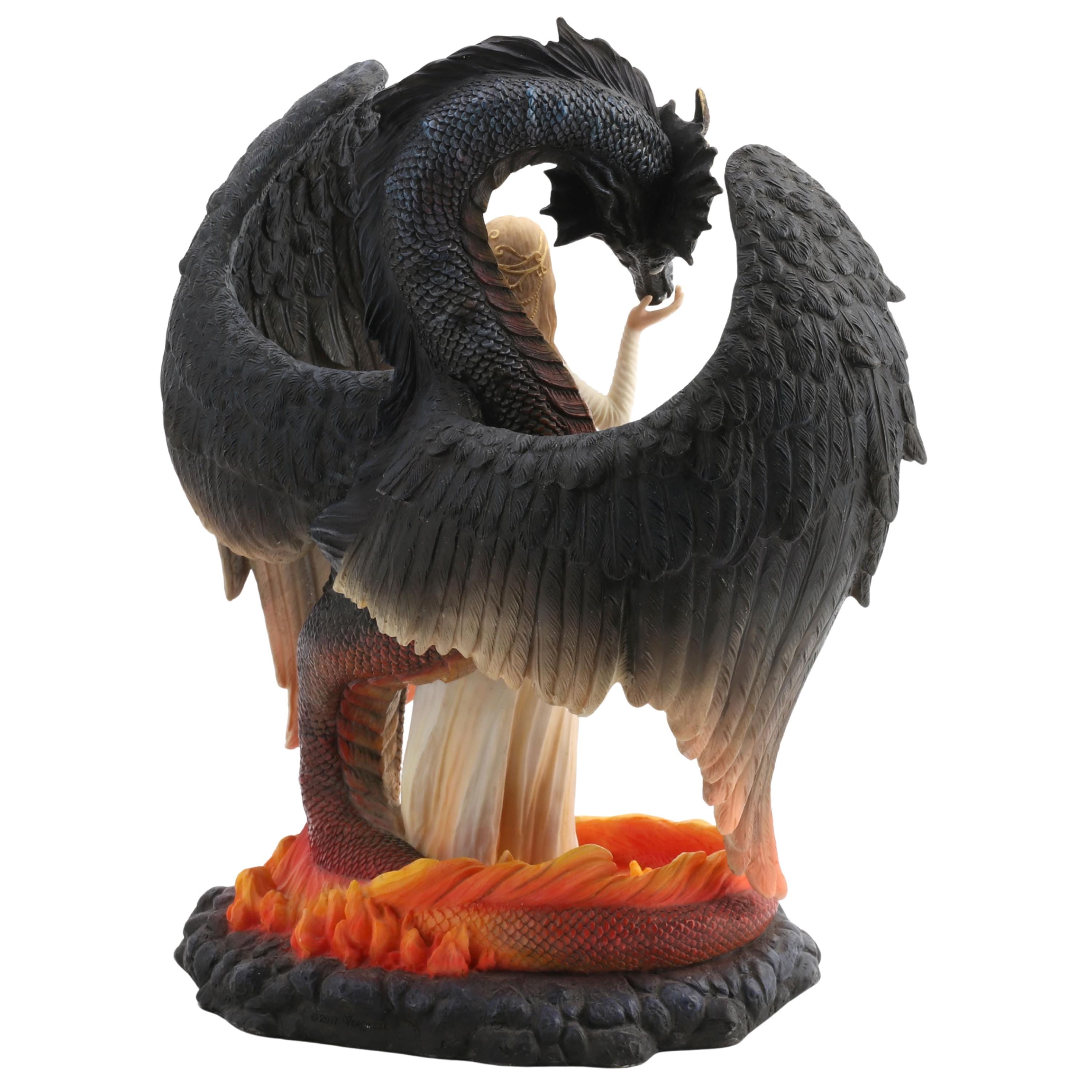 Mother of Dragons Angel Statue: Fantasy Guardian with Dragon Sculpture (Polystone)
