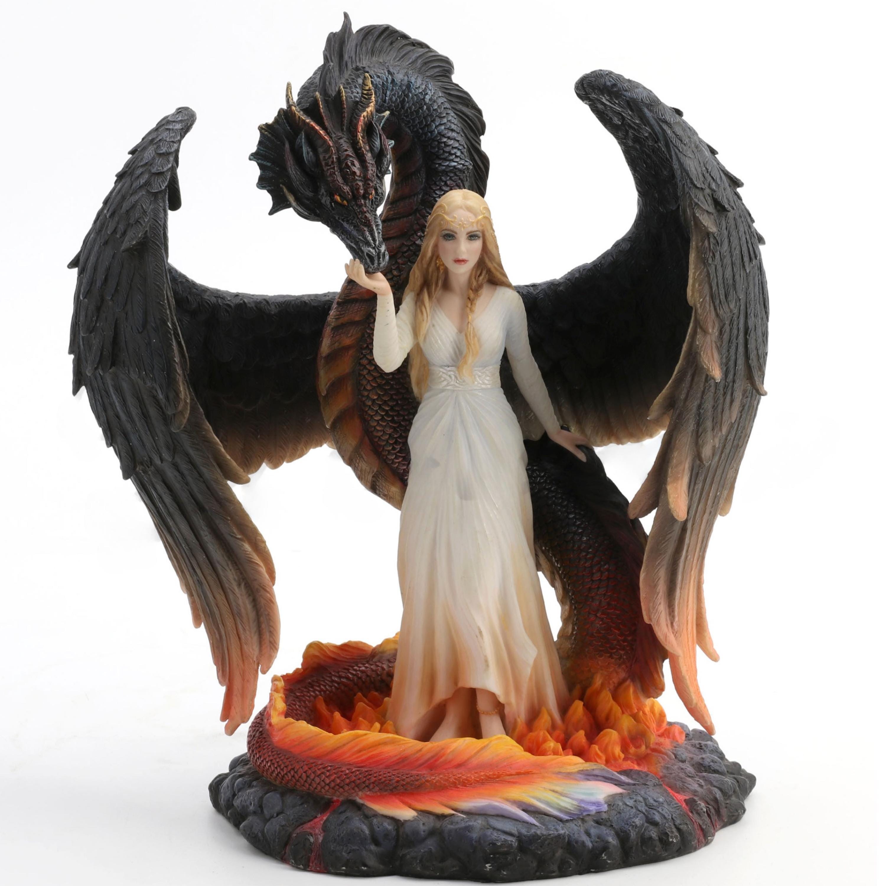 Mother of Dragons Angel Statue: Fantasy Guardian with Dragon Sculpture (Polystone)