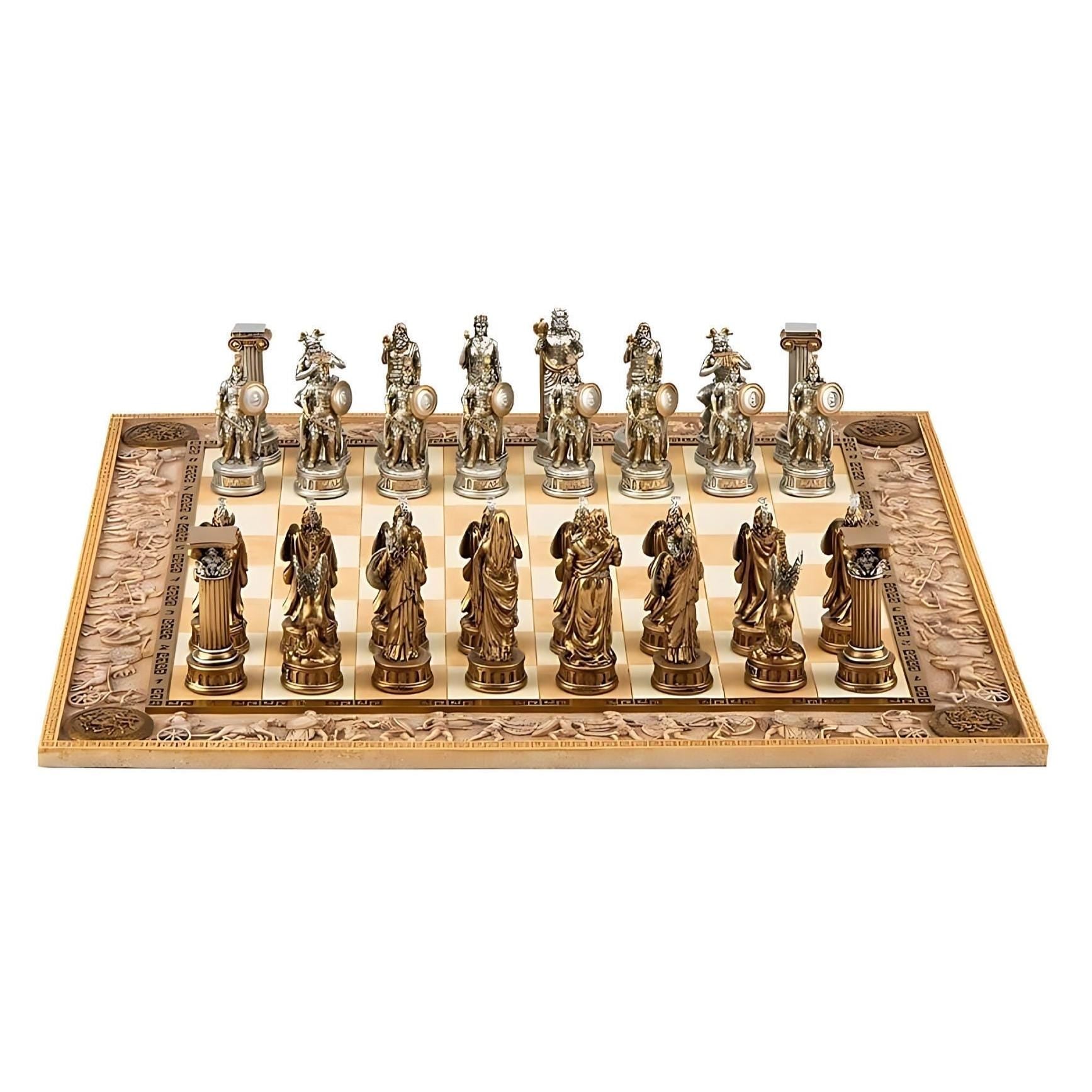 Grand Dominion Chess Set: Greek vs Roman Pantheon Chessmen, 3'' God Pieces, 17.5'' Board