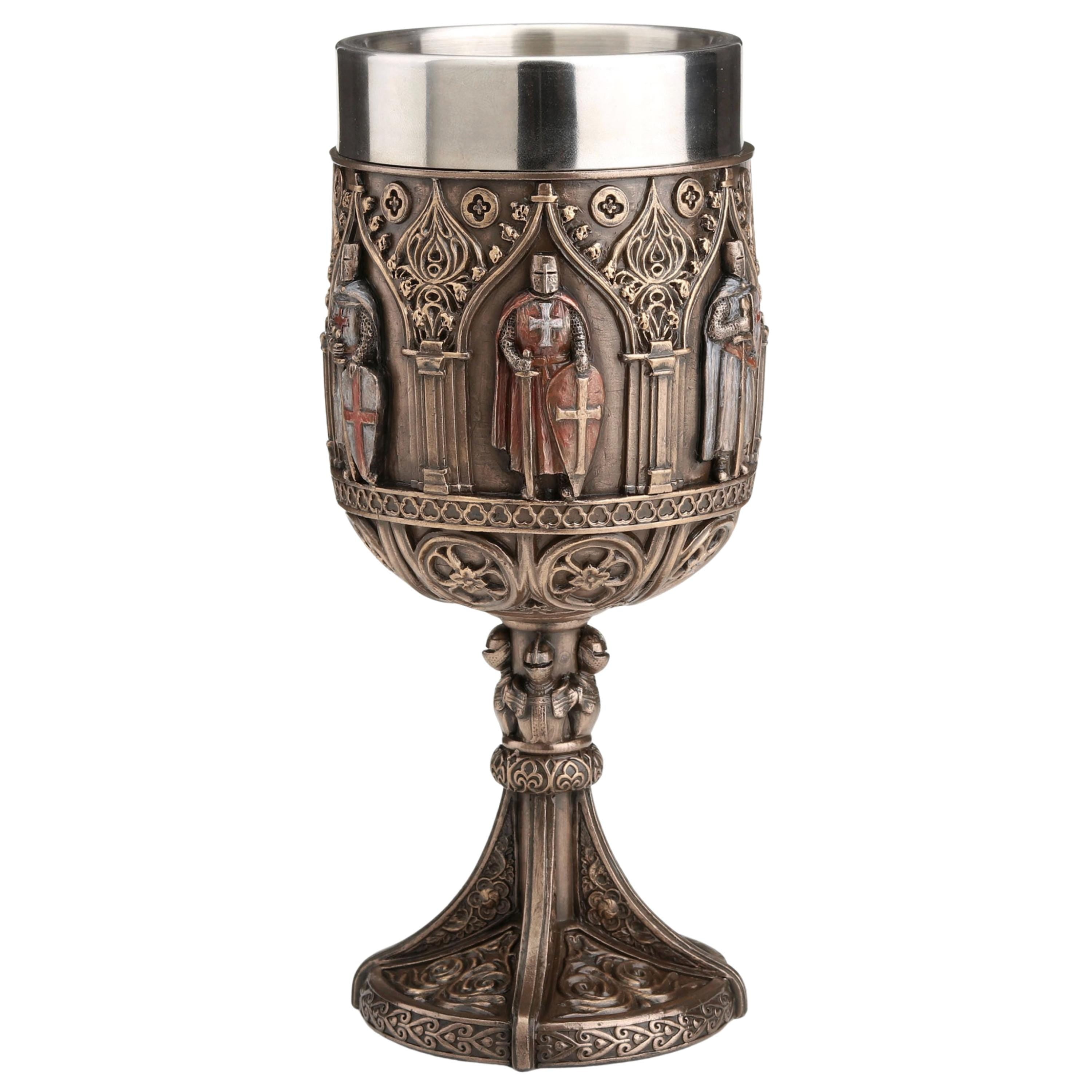 Knights Templar Chalice, Medieval Crusader Goblet, Cold Cast Bronze Drinkware (200ml)