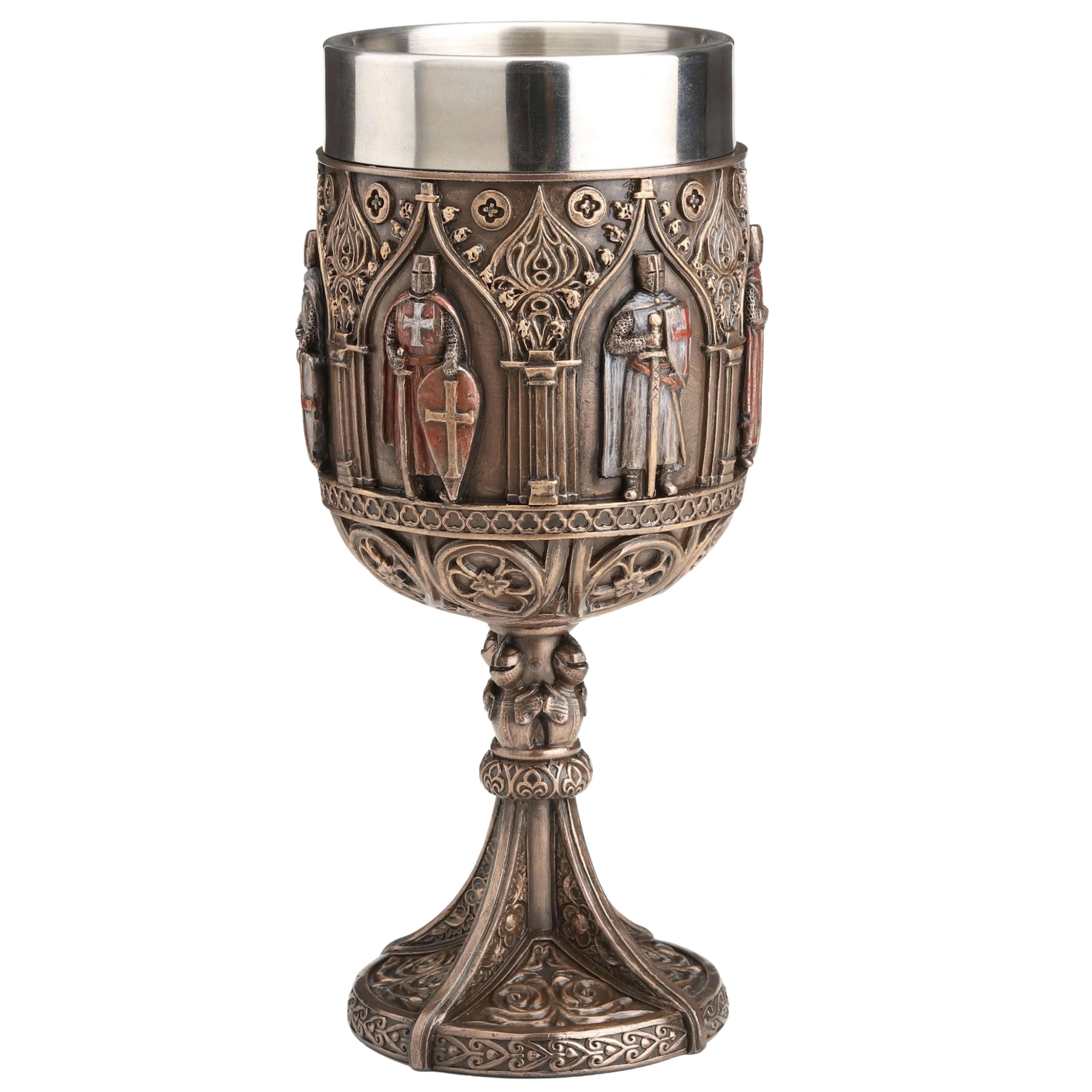 Knights Templar Chalice, Medieval Crusader Goblet, Cold Cast Bronze Drinkware (200ml)