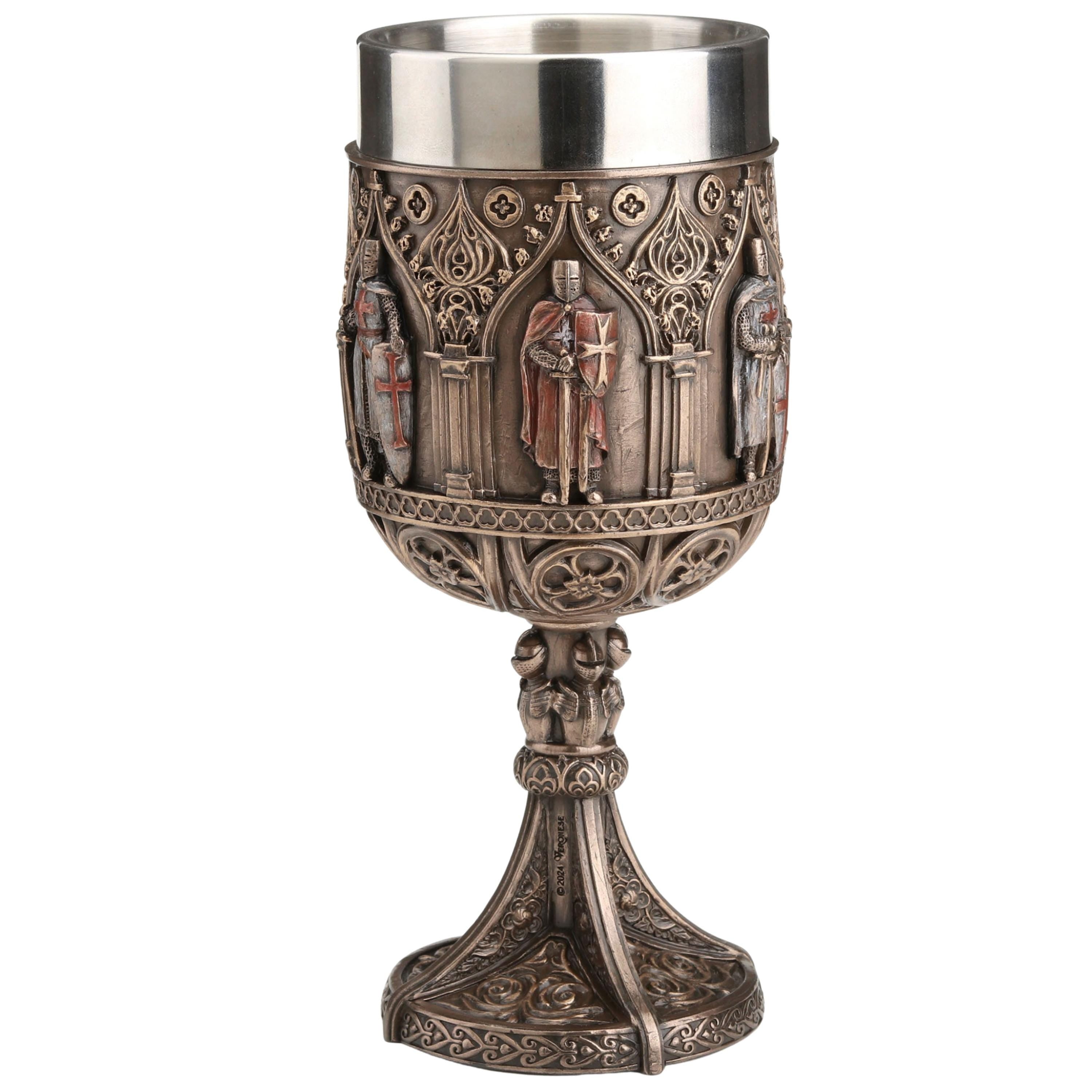 Knights Templar Chalice, Medieval Crusader Goblet, Cold Cast Bronze Drinkware (200ml)