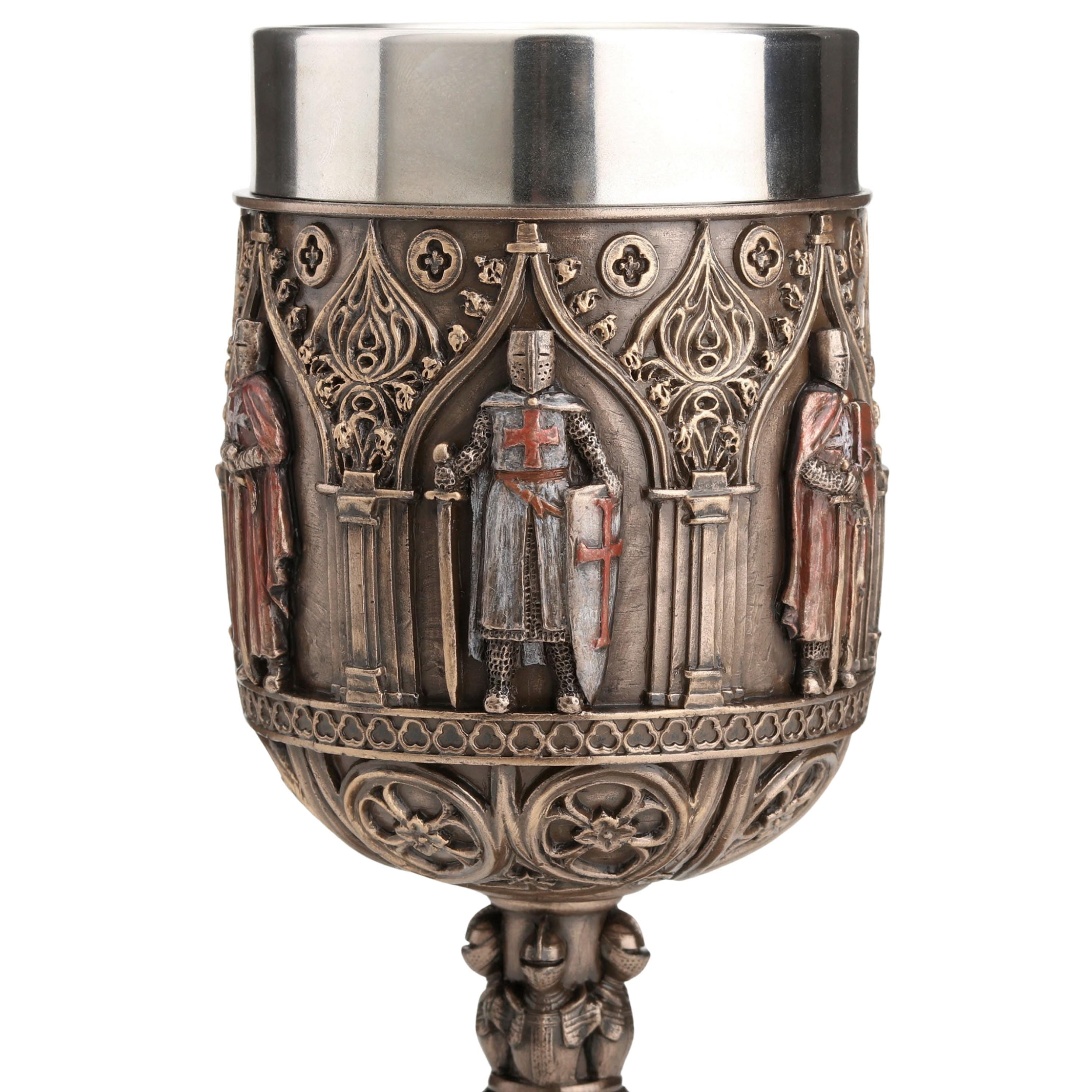 Knights Templar Chalice, Medieval Crusader Goblet, Cold Cast Bronze Drinkware (200ml)
