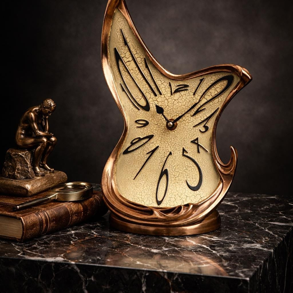 Salvador Dali Style Melted Artnouveau Table Clock. Surreal Desk Clock