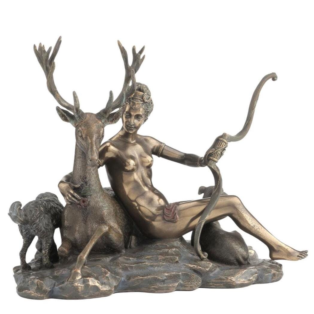 Diana Bronzed Statue: Greek Goddess of the Hunt Figurine