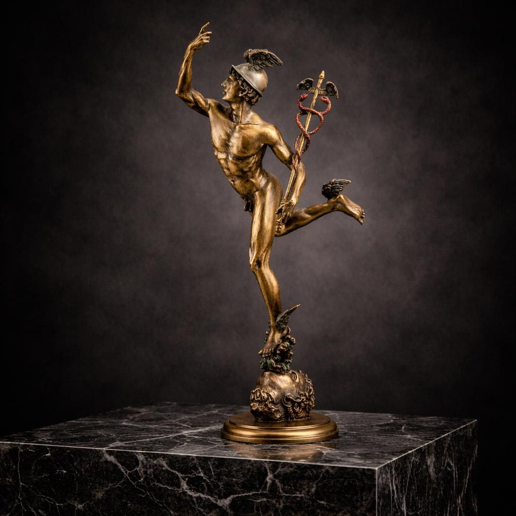 Flying Mercury Sculpture: Cold Cast Bronze Finish, Museum Grade Figurine (14.57 Inch)