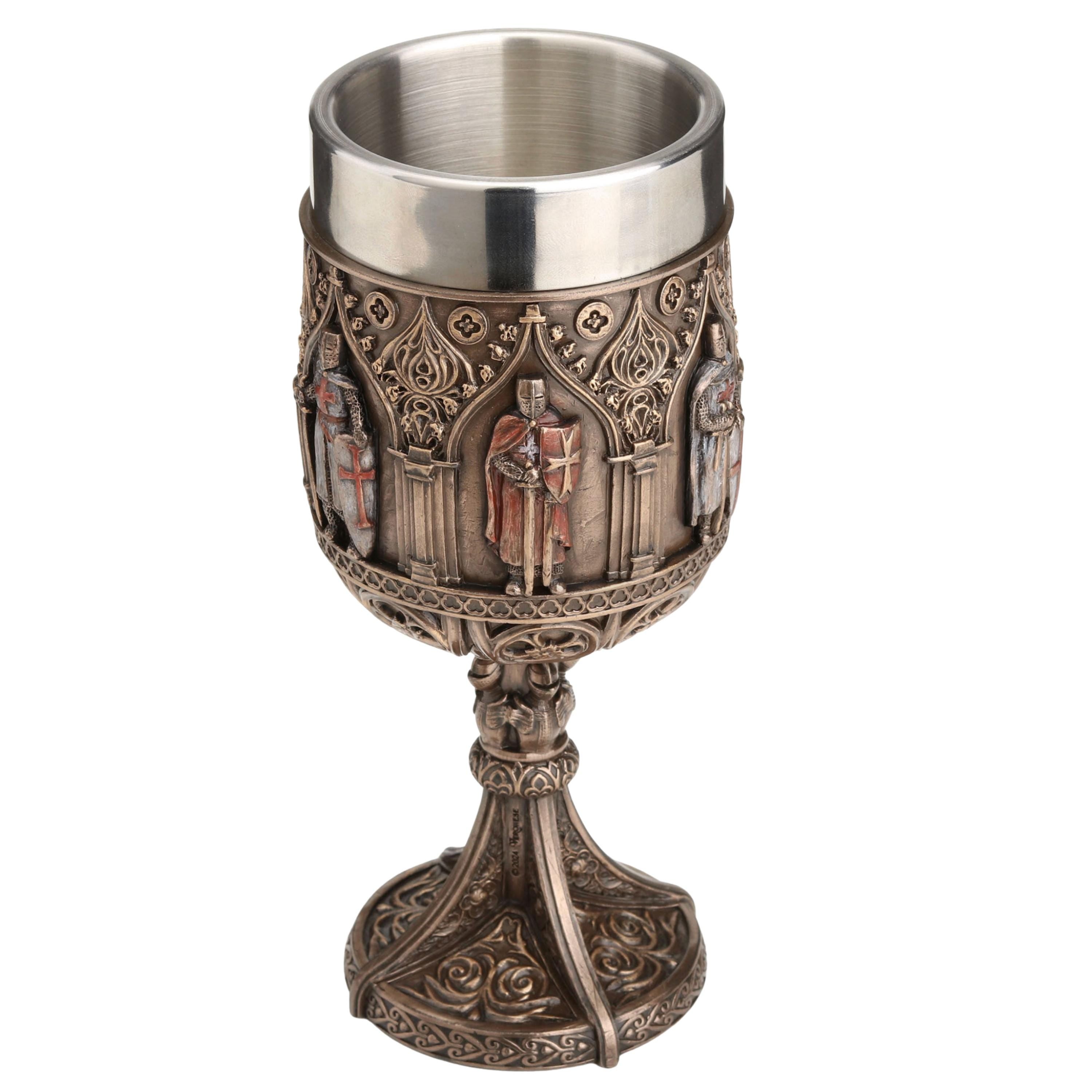 Knights Templar Chalice, Medieval Crusader Goblet, Cold Cast Bronze Drinkware (200ml)