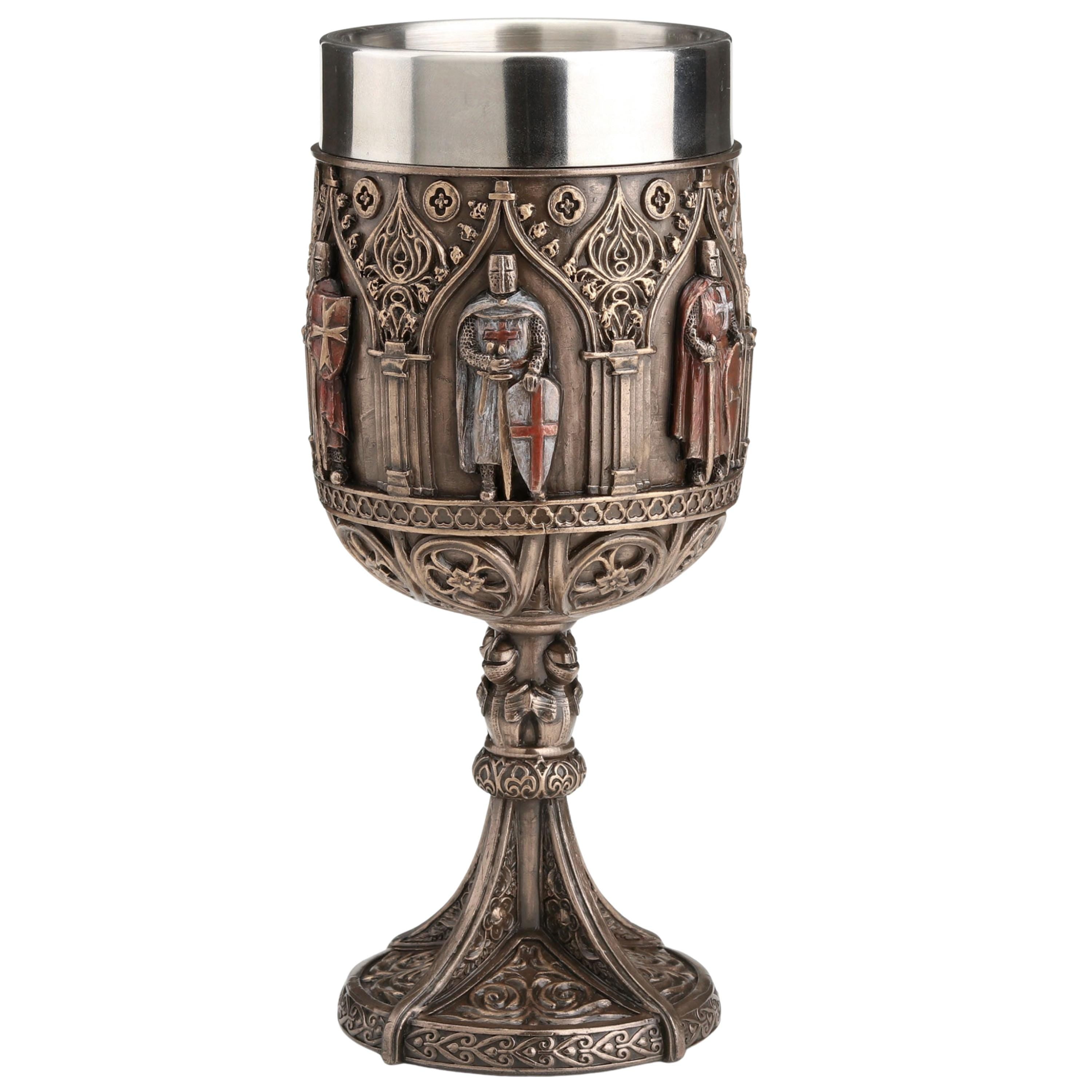 Knights Templar Chalice, Medieval Crusader Goblet, Cold Cast Bronze Drinkware (200ml)
